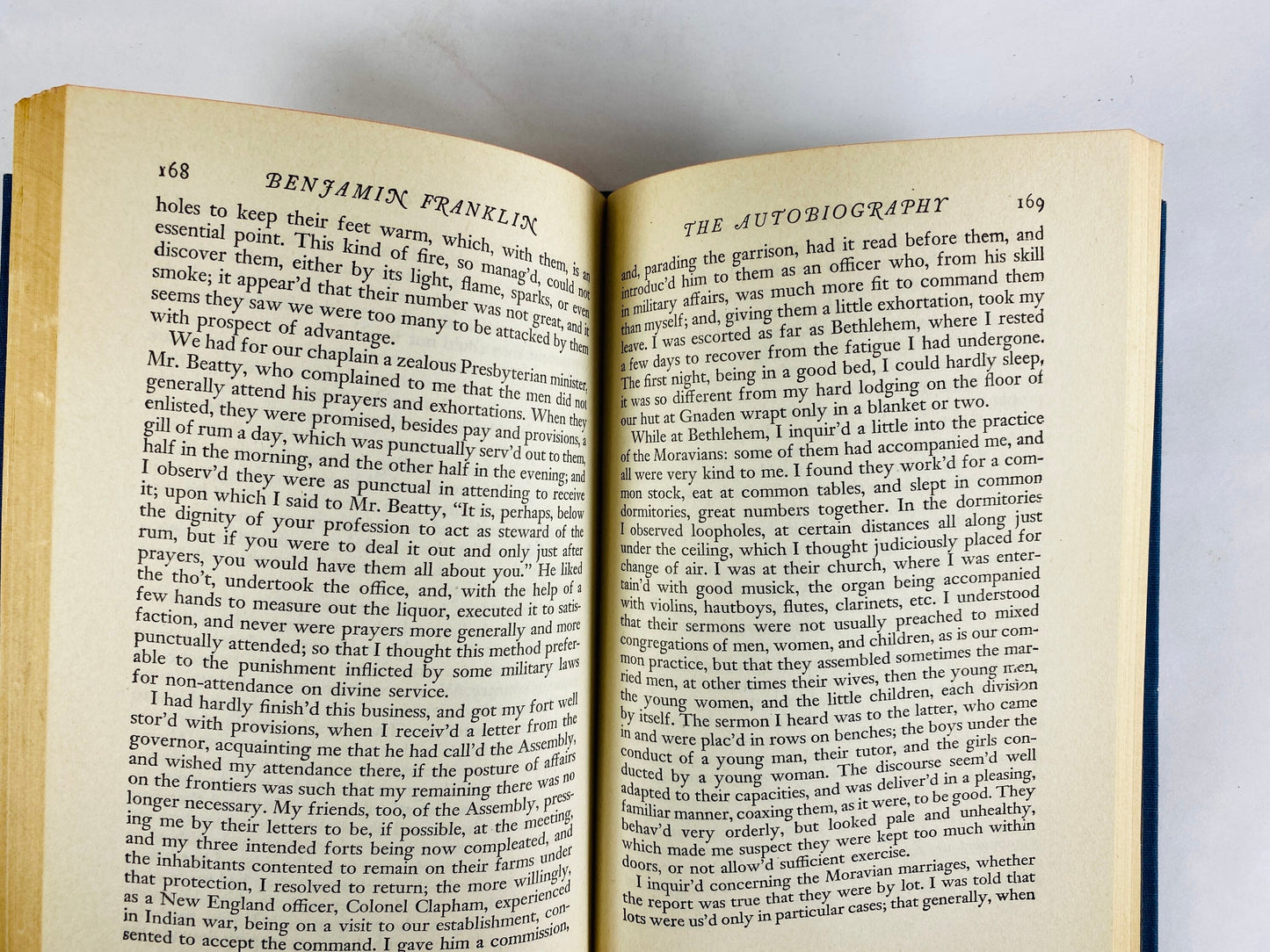 Autobiography of Benjamin Franklin vintage blue Modern Library book circa 1950 Fruits of Solitude by William Penn.
