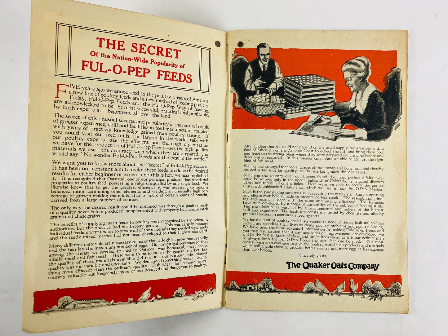 Quaker Oats poultry calendar vintage advertising booklet circa 1950 ORIGINAL collectible blue retro kitchen home decor Chicken Rooster gift