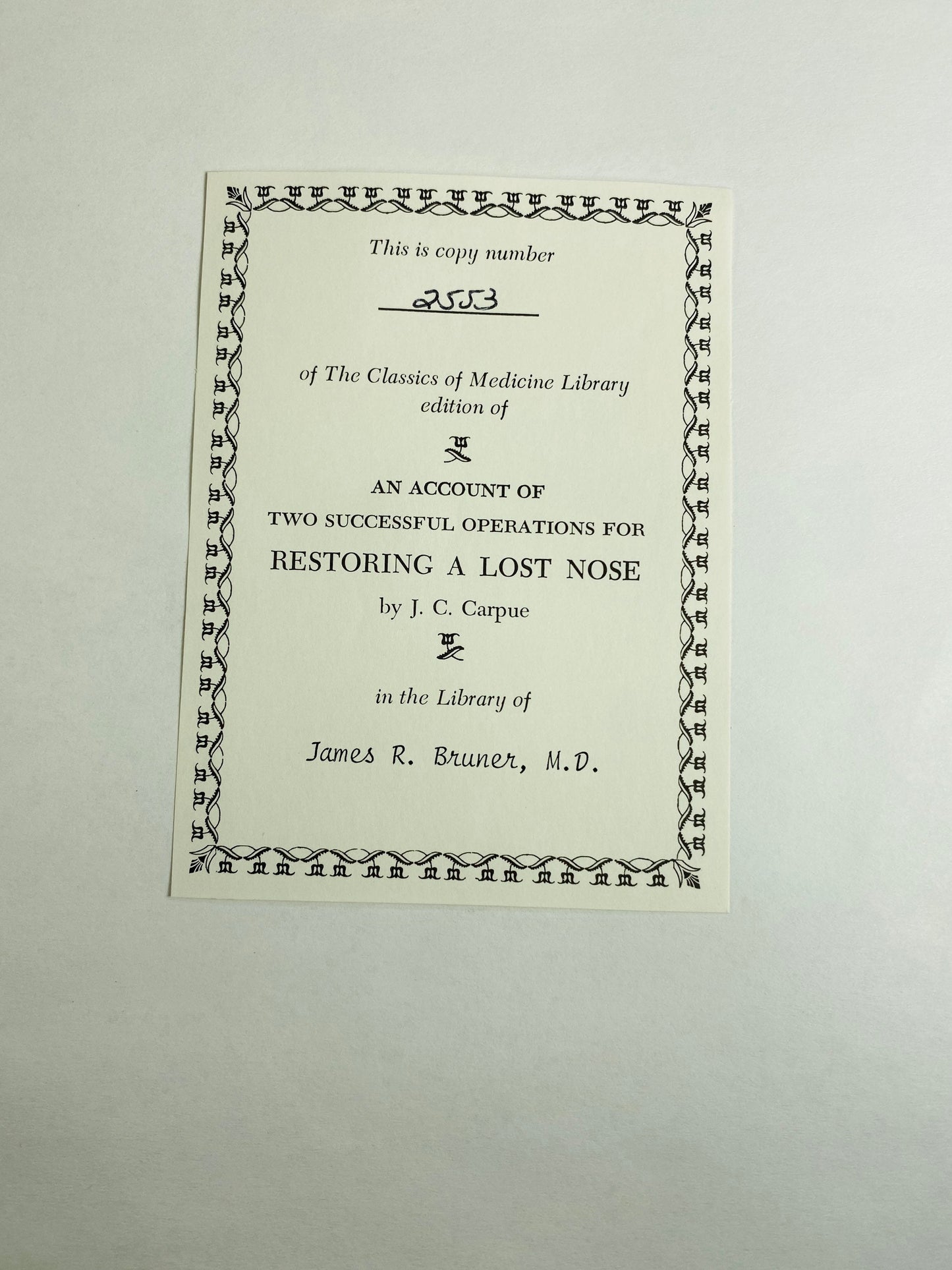 Two Successful Operations for Restoring a Lost Nose vintage medical book by Carpue GORGEOUS red embossed leather Medicine Physician Doctor