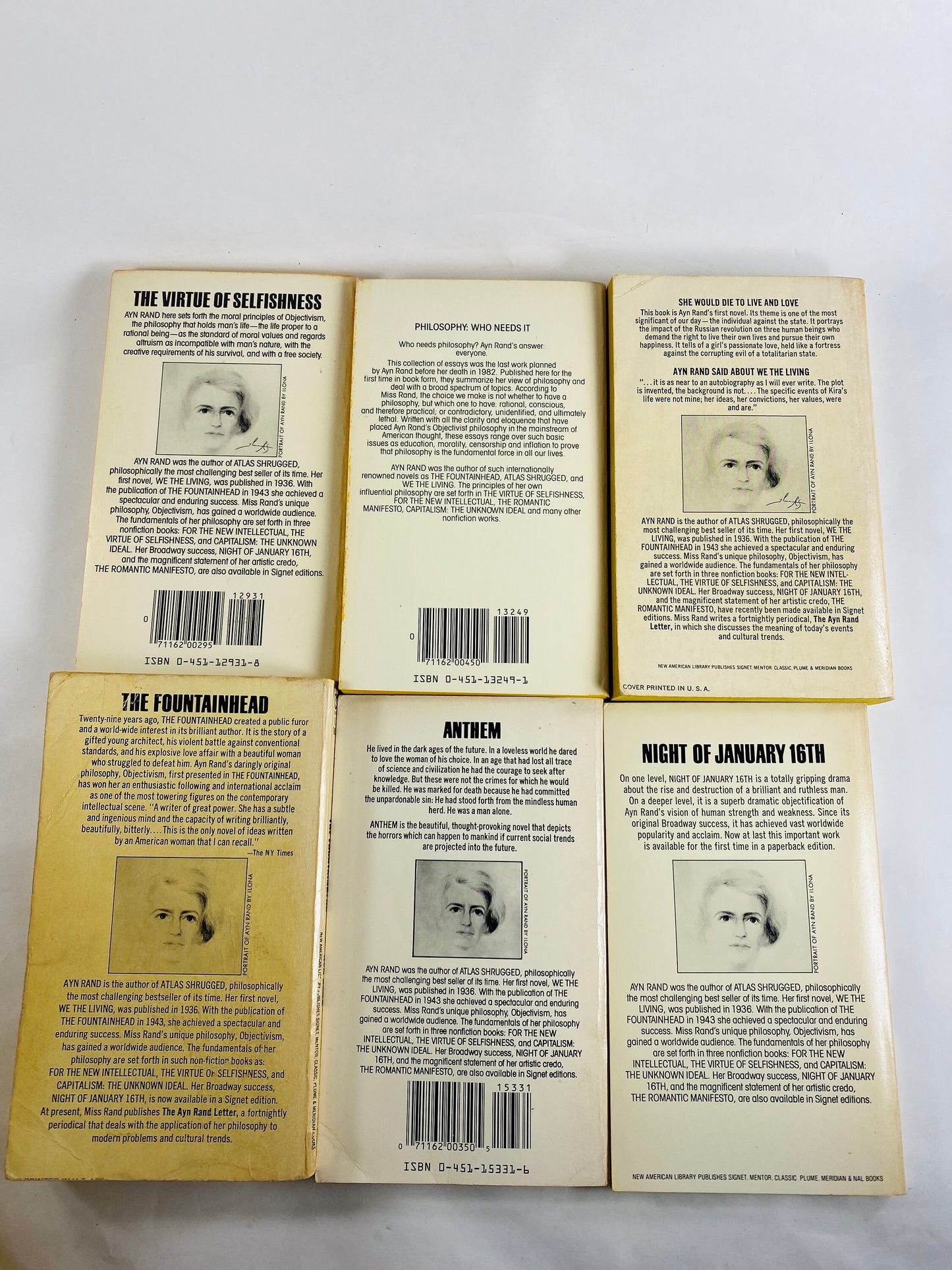 1960s Ayn Rand Fountainhead Anthem We the Living vintage Signet paperback book EARLY PRINTING philosophy Objectivism Night of January 16th