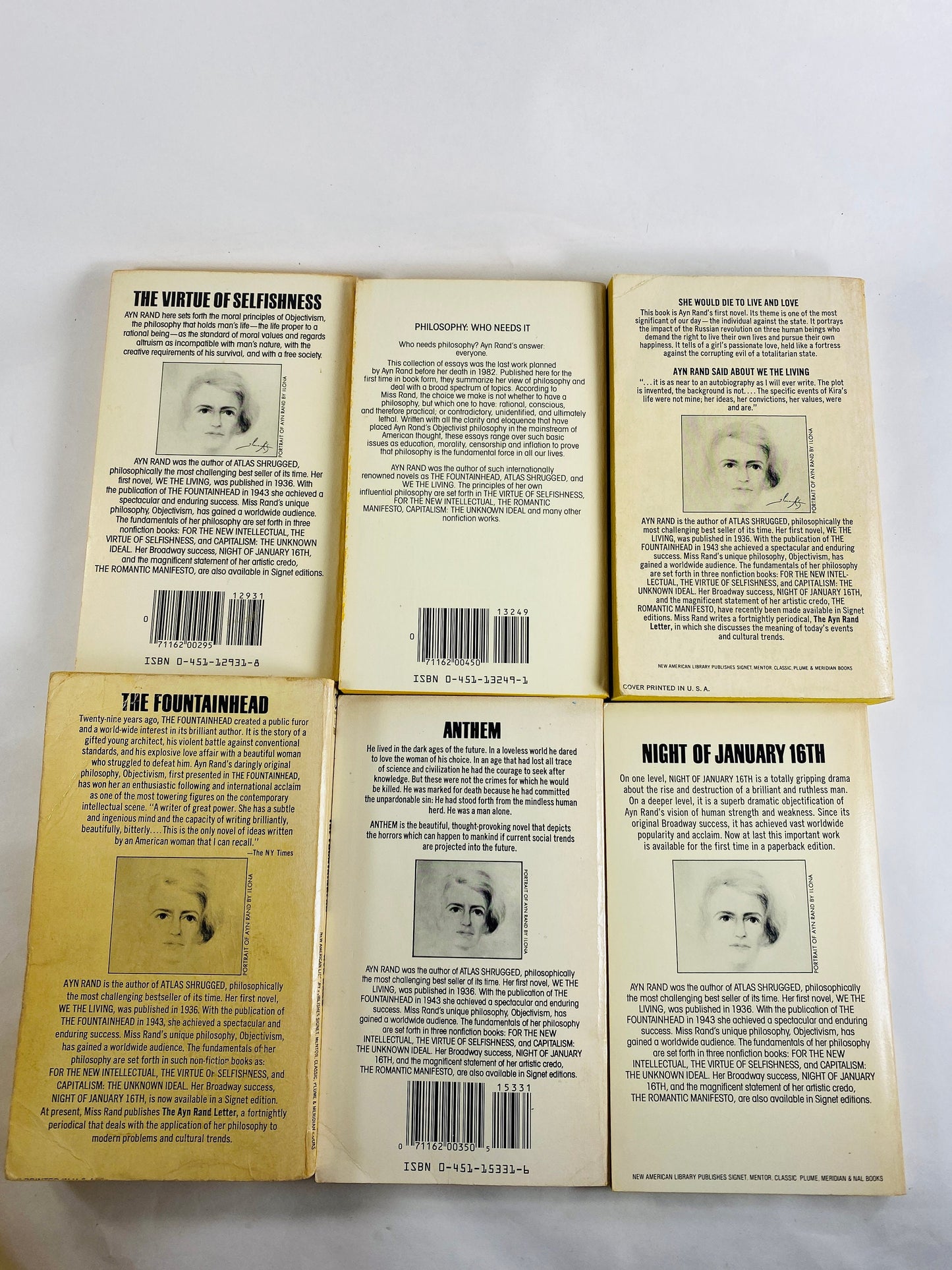 1960s Ayn Rand Fountainhead Anthem We the Living vintage Signet paperback book EARLY PRINTING philosophy Objectivism Night of January 16th