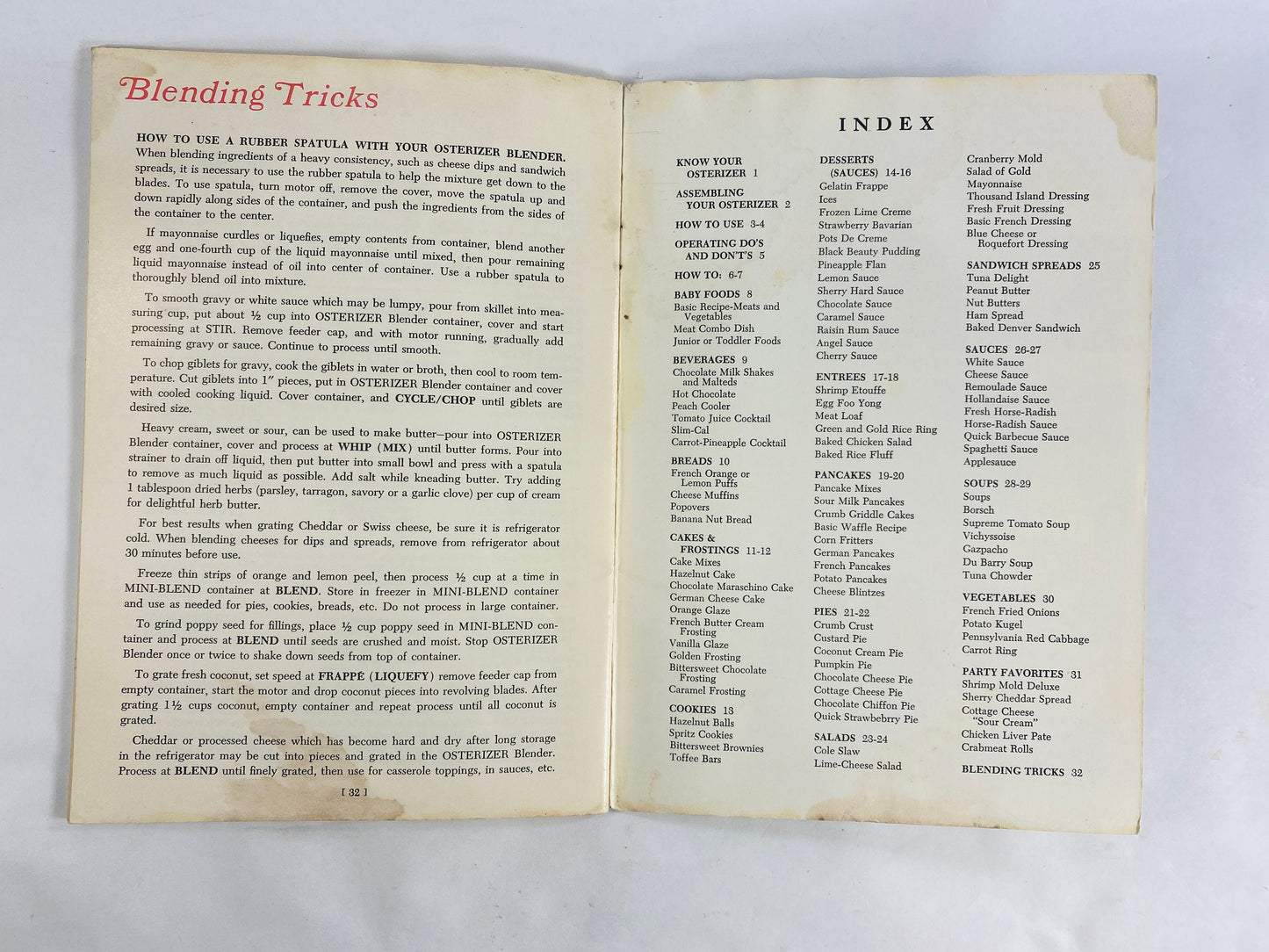 1973 Oster ORIGINAL Osterizer Vintage booklet of recipes. Retro blender kitchen tricks, do's & don'ts spin cookery. 1970s cookbook