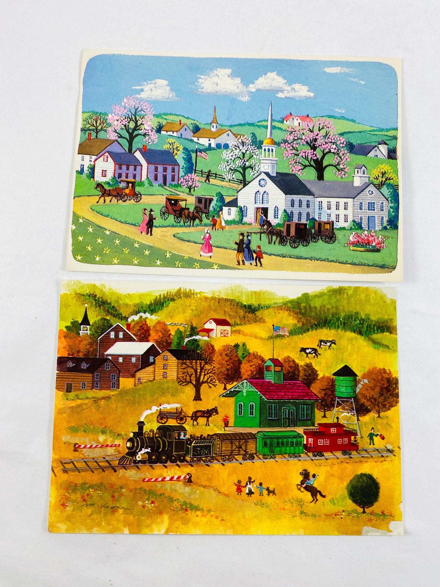 Vintage 1970s country themed post card lot of 5 postcards in VG condition! Chruch farm nature gingham picnic kitchen