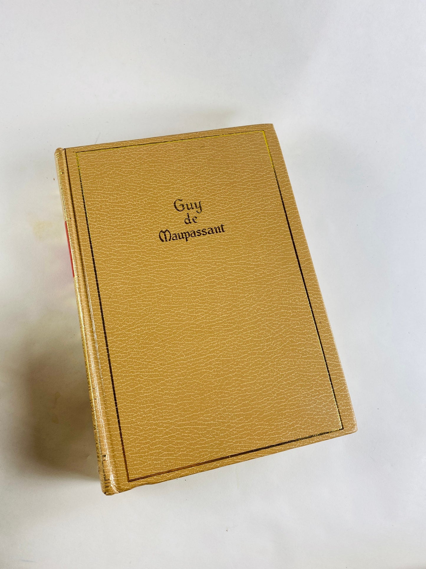 1958 Vintage book Nathaniel Hawthorne Kipling Maupassant Haggard Robert Louis Stevenson gold leaf Beige home decor