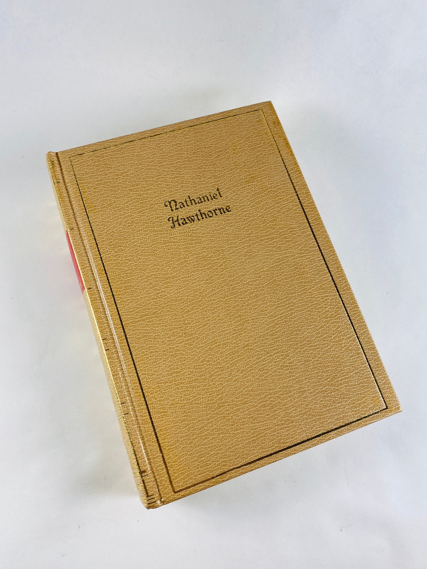 1958 Vintage book Nathaniel Hawthorne Kipling Maupassant Haggard Robert Louis Stevenson gold leaf Beige home decor