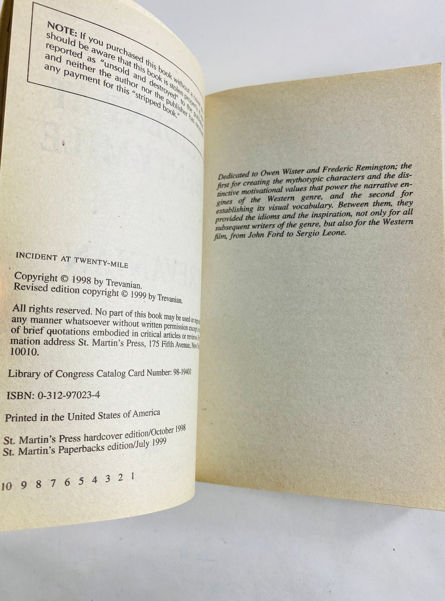 Incident at Twenty-Mile vintage book by Trevanian American Western about a madman escaped from the Territorial Prison at Laramie
