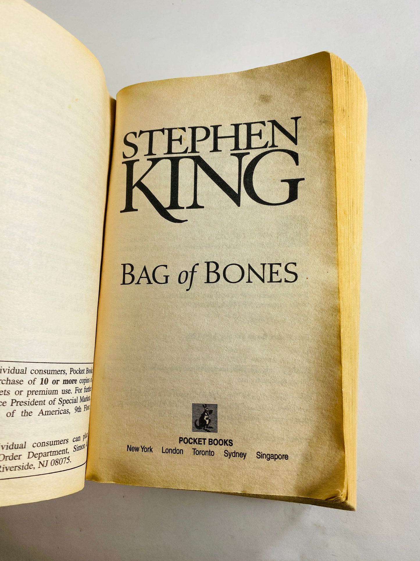 Bag of Bones by Stephen King Vintage paperback book circa 1999 Horror goth gift Grieving widower plagued by vivid nightmares POOR CONDITION