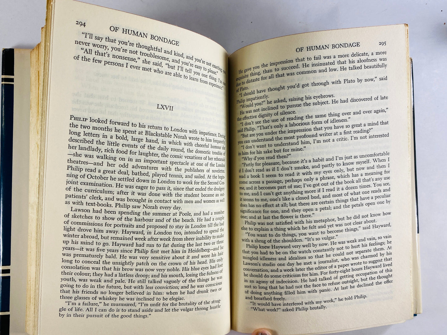 Of Human Bondage by W Somerset Maugham vintage book with dust jacket circa 1936 Novel of a tortured & masochistic affair.