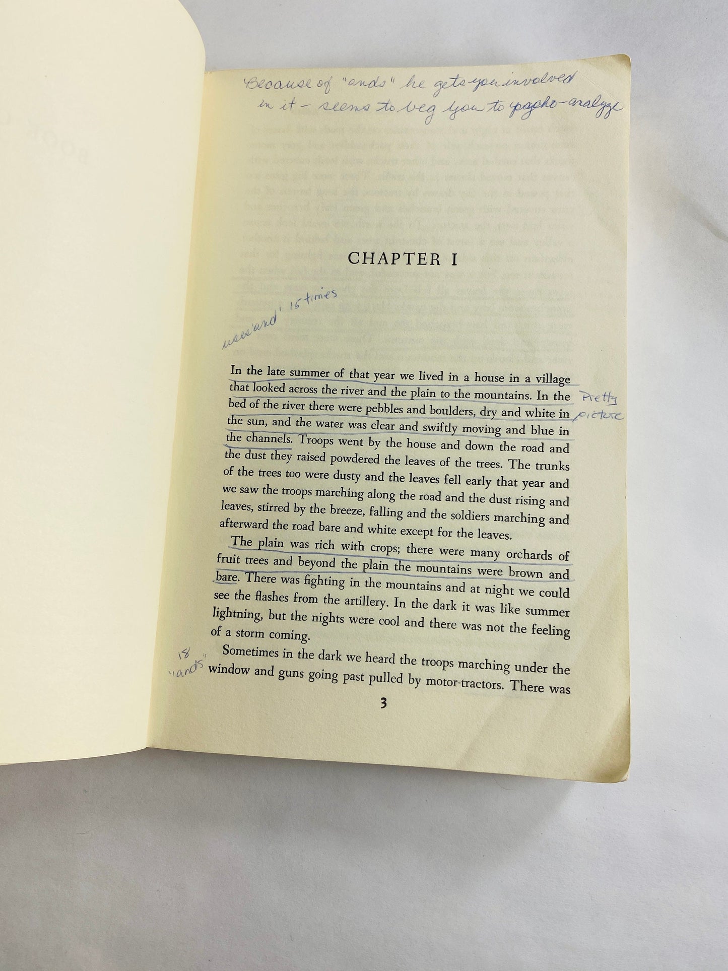 Ernest Hemingway Farewell to Arms vintage Scribner's Library vintage paperback book circa 1957 Heavily marked notes Please see pictures