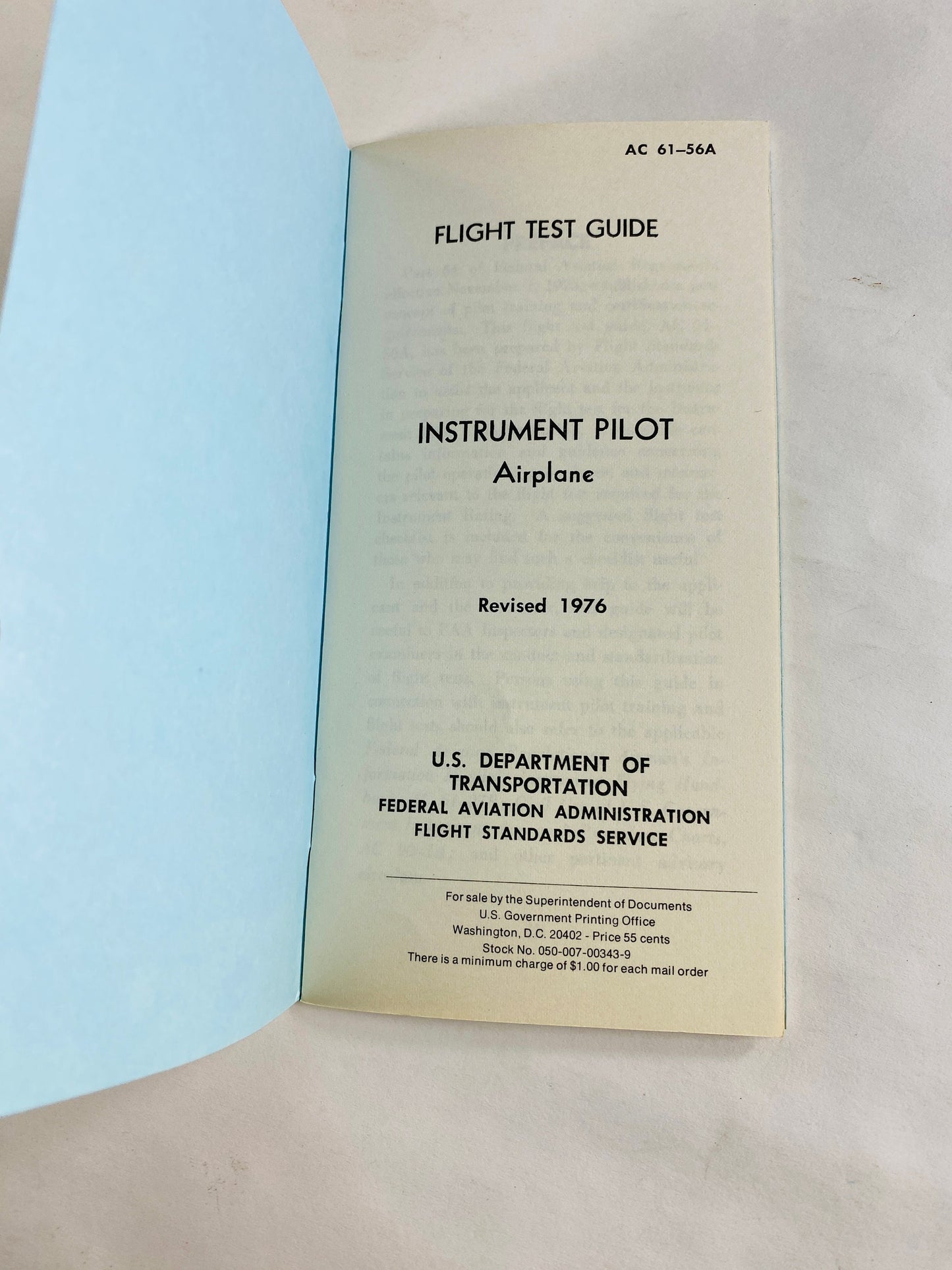 1976 vintage Instrument Pilot Flight Test Guide airline aircraft navigation FAA US Department of Transportation Federal Aviation