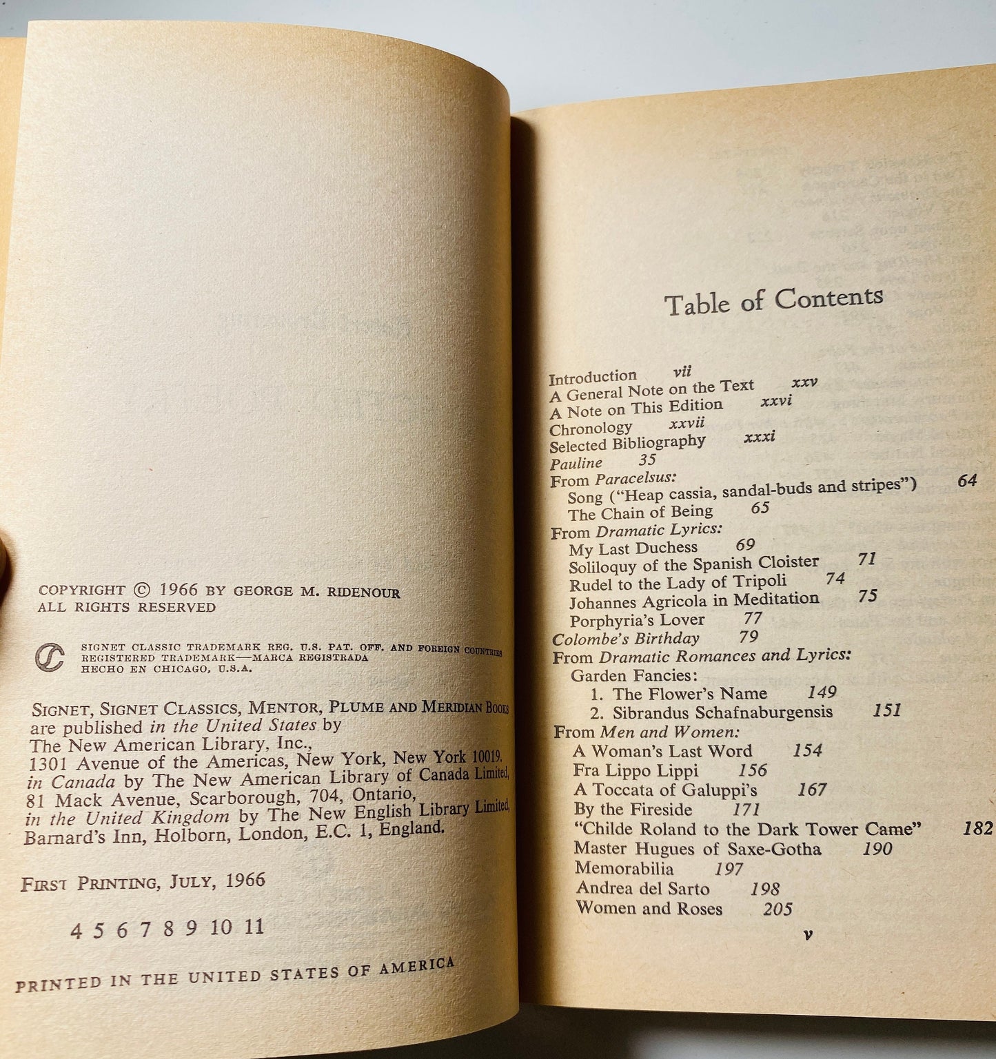 Poetry of Robert Browning Vintage Signet paperback book circa 1966 Poems, book gift.