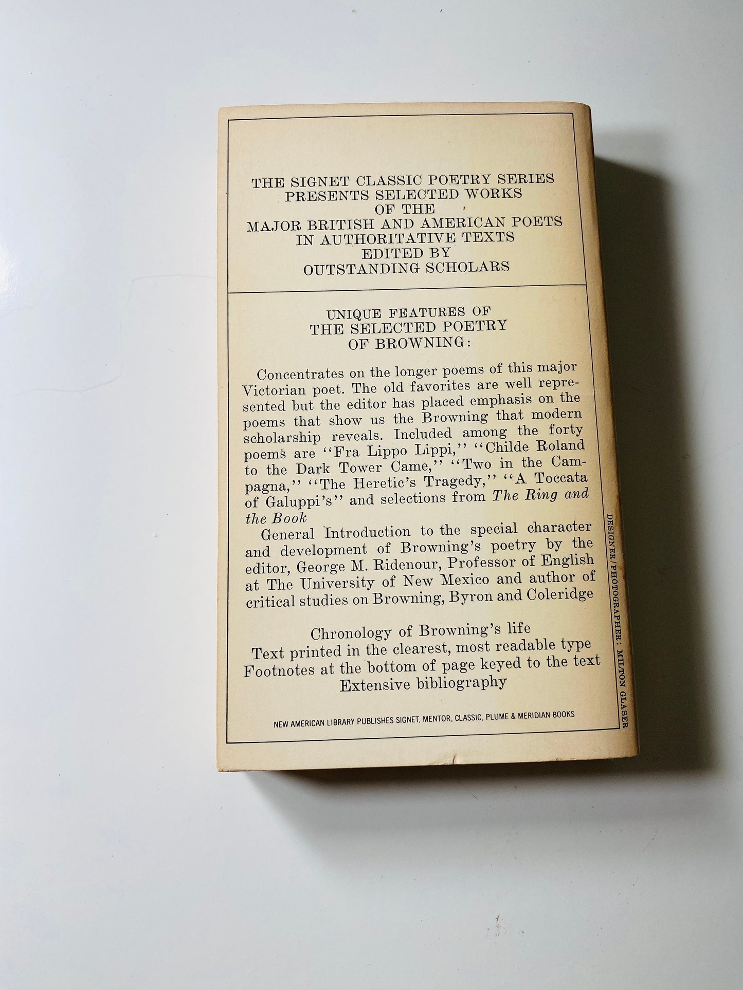 Poetry of Robert Browning Vintage Signet paperback book circa 1966 Poems, book gift.