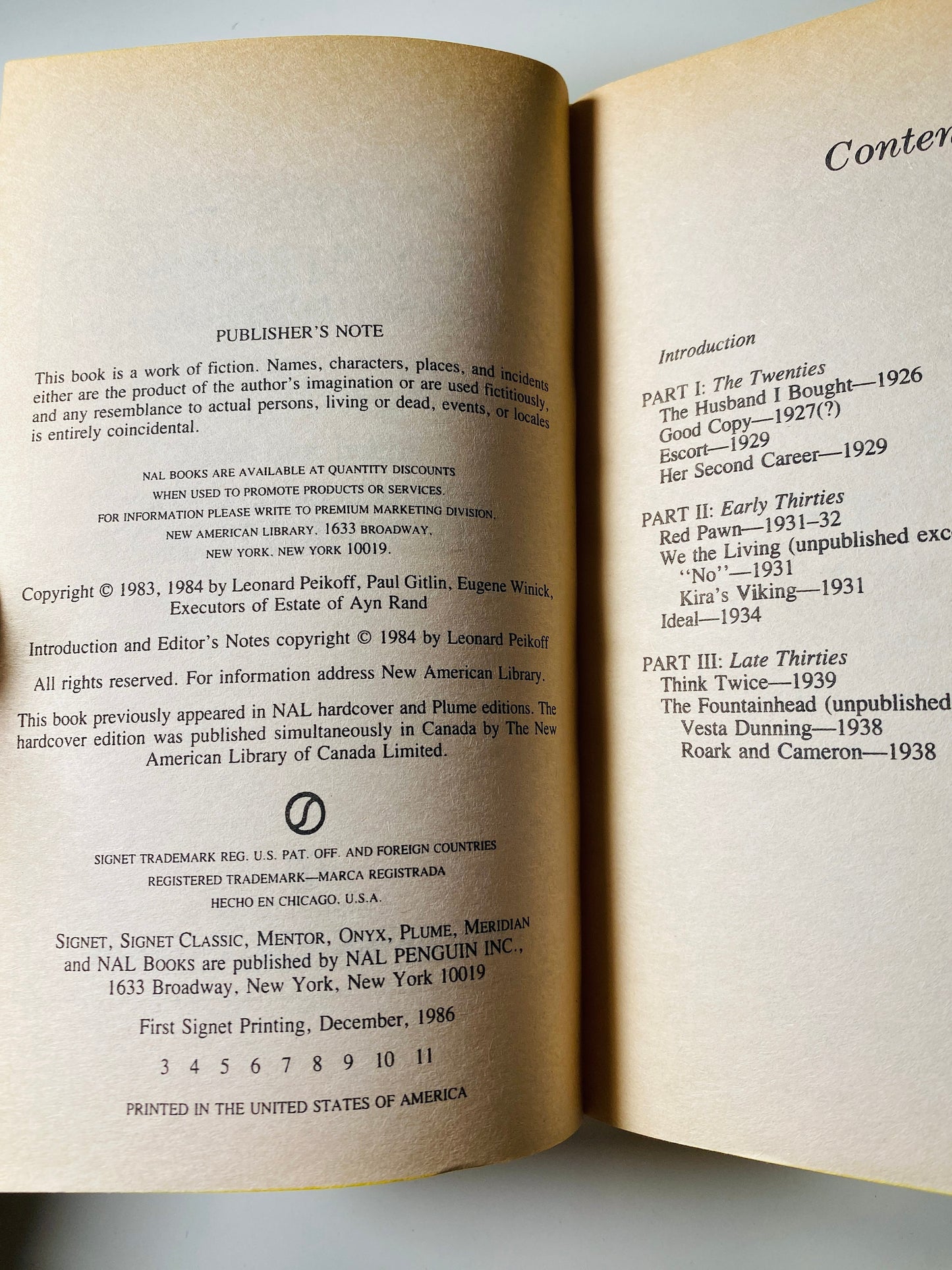 Early Writings of Ayn Rand EARLY PRINTING vintage Signet paperback book circa 1986 Objectivism novel by the author of Atlas Shrugged