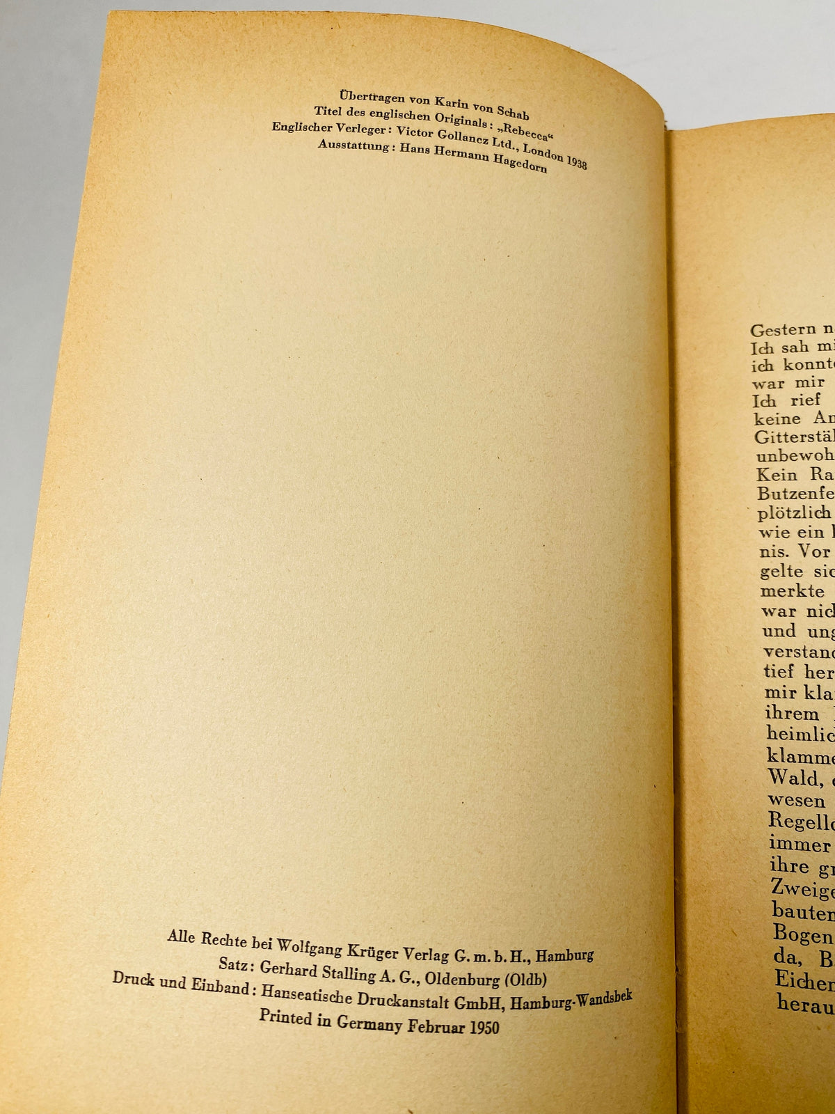 Gothic novel Rebecca vintage German book circa 1950 by Daphne du Maurier German printing evil dead wife of new husband lingers old mansion
