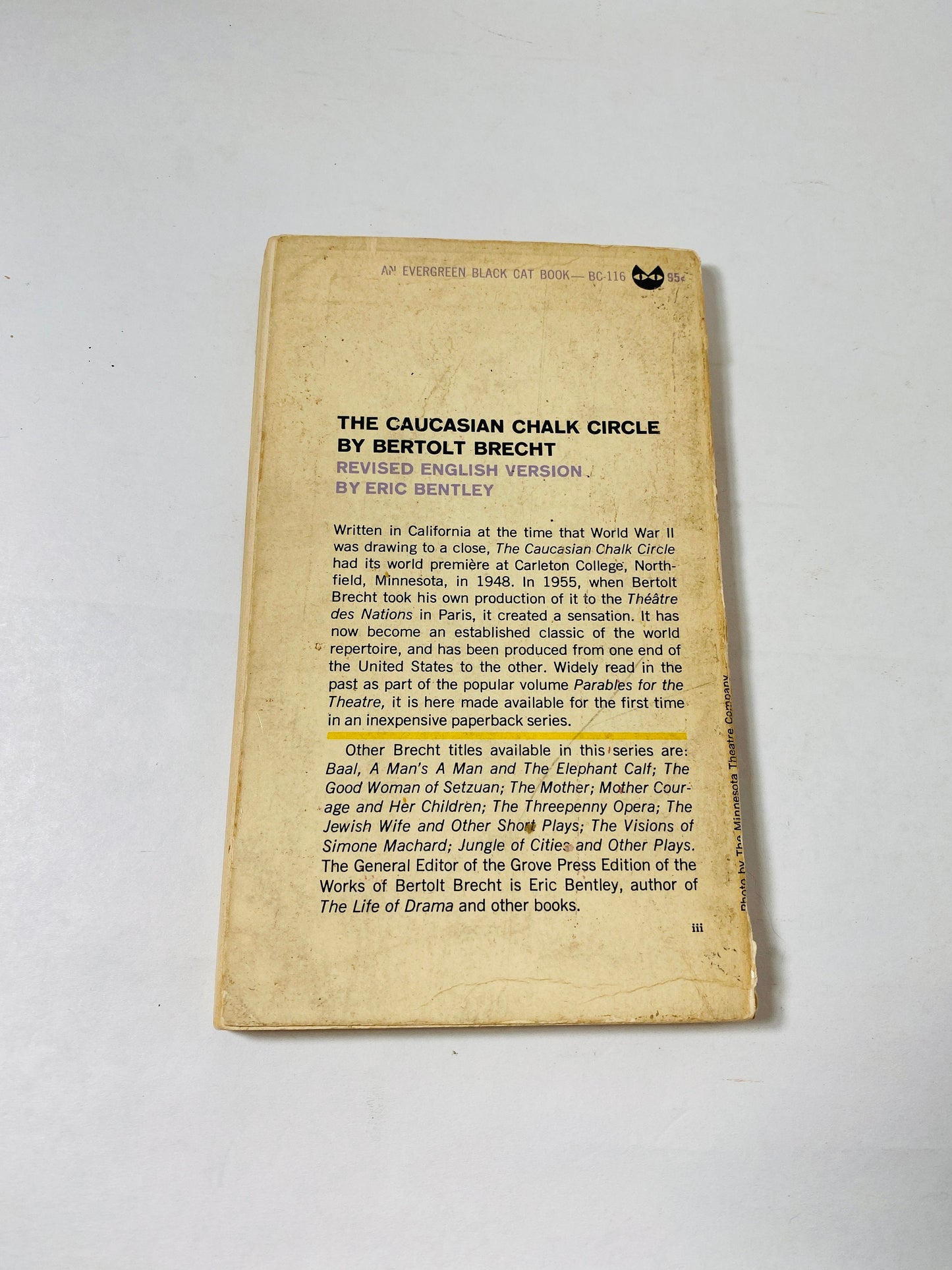 1966 Caucasian Chalk Circle by Bertolt Brecht vintage paperback book Play about a peasant girl who rescues a baby and becoming a mother
