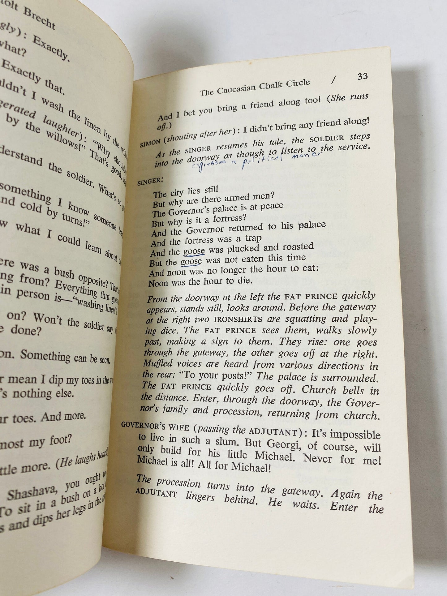 1966 Caucasian Chalk Circle by Bertolt Brecht vintage paperback book Play about a peasant girl who rescues a baby and becoming a mother