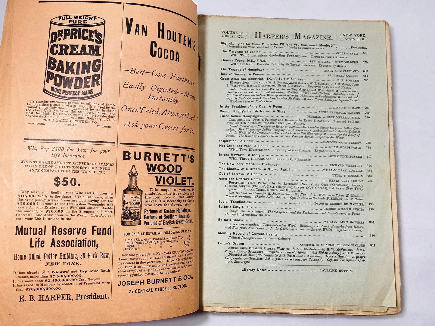 Wordsworth Sonnet 1890 Harper's New Monthly Magazine Antique vol 80 No 479 Post Civil War