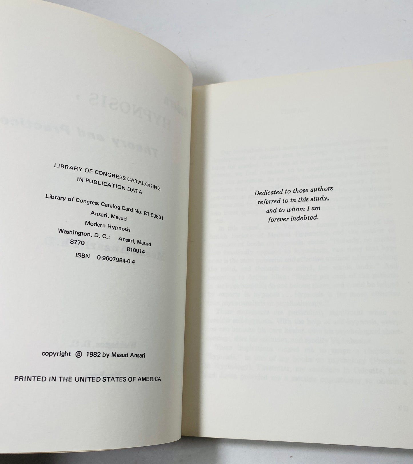 Modern Hypnosis vintage paperback book by Masud Ansari circa 1982 Mind Control Method FIRST paperback printing.