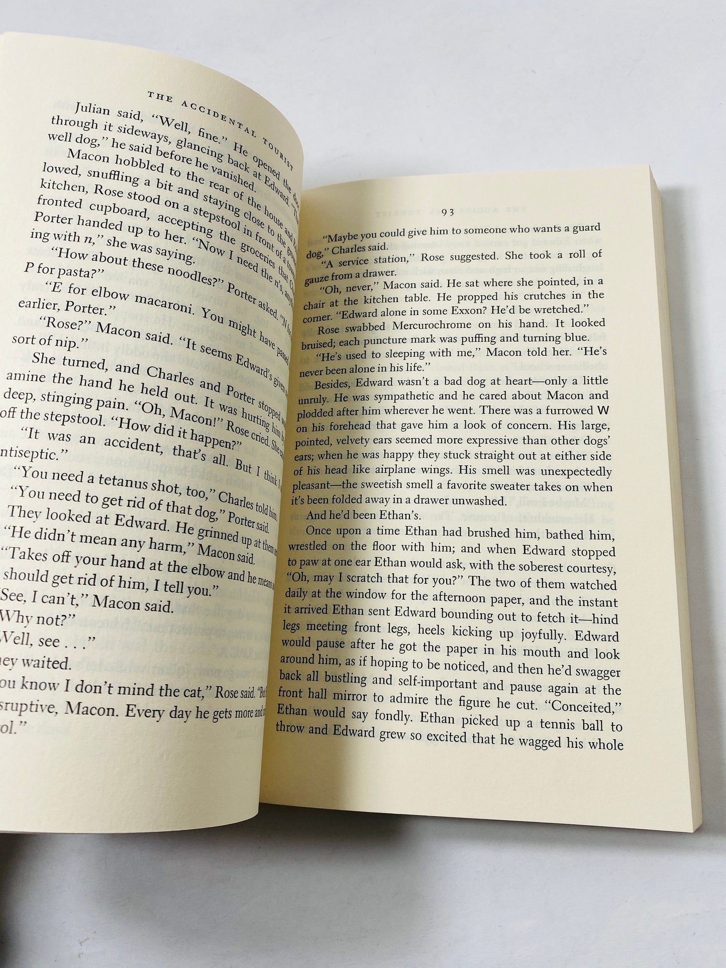 1985 Accidental Tourist vintage paperback book by Anne Tyler about mourning a murdered son and a marriage lost in grief