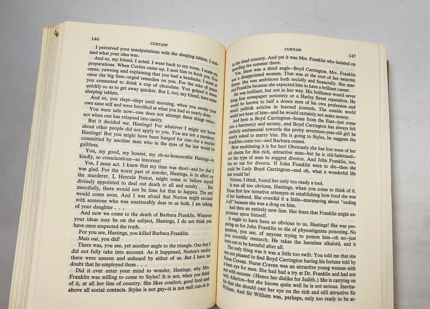 Curtain and The Mysterious Affair At Styles by Agatha Christie Vintage book circa 1975 Features Detective Hercule Poirot. Book lover gift