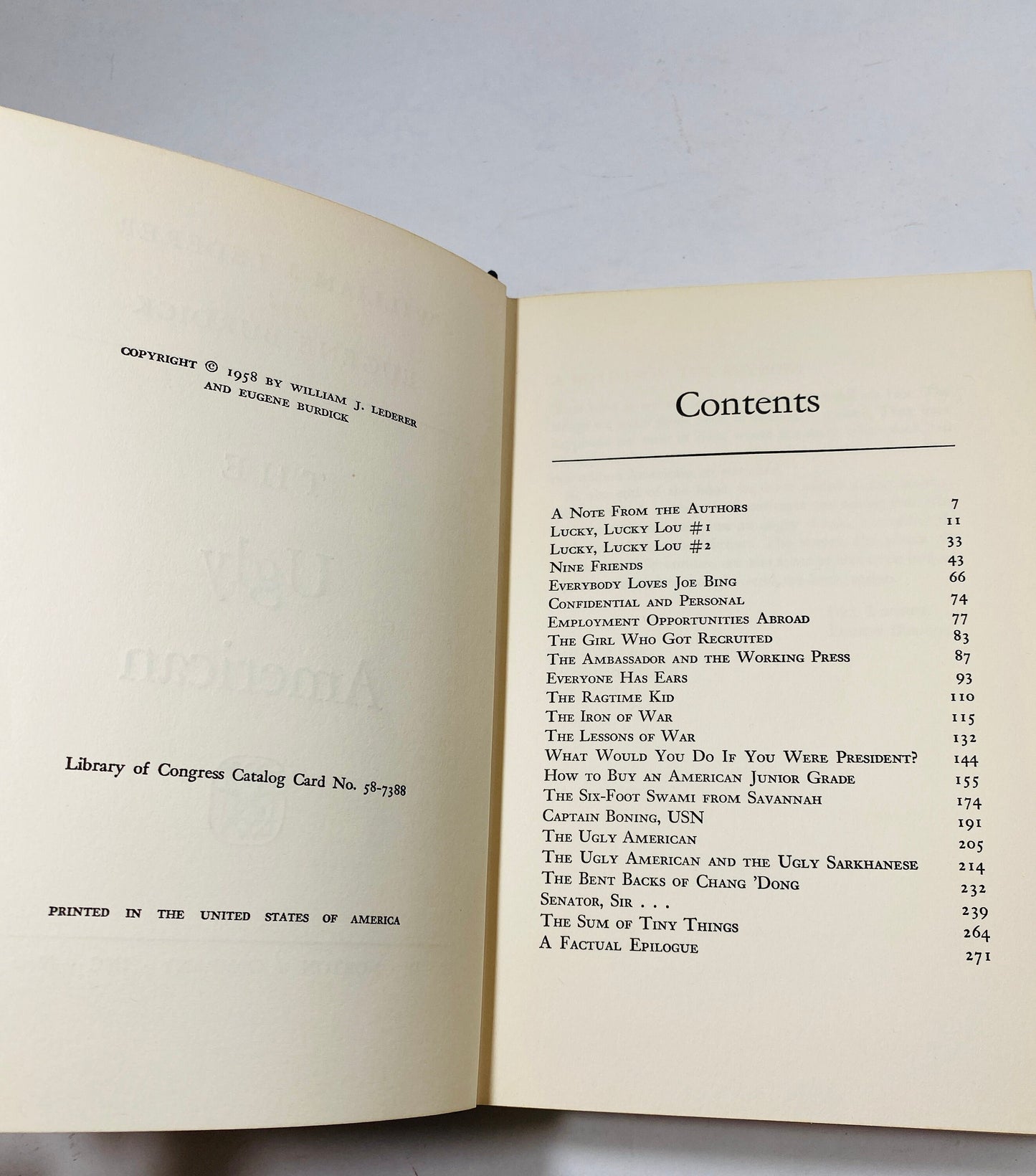 Ugly American by William Lederer circa 1958. Vintage book about peacekeeping diplomatic failures in Southeast Asia and civil war.
