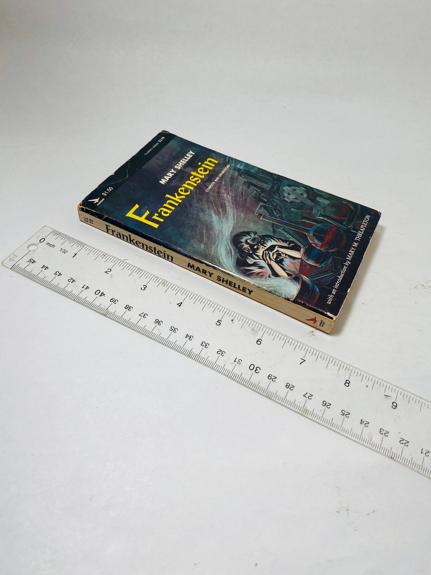 Mary Shelley Frankenstein Vintage Airmont paperback book circa 1963 collector gift Gothic gift emo goth. Black blue home decor