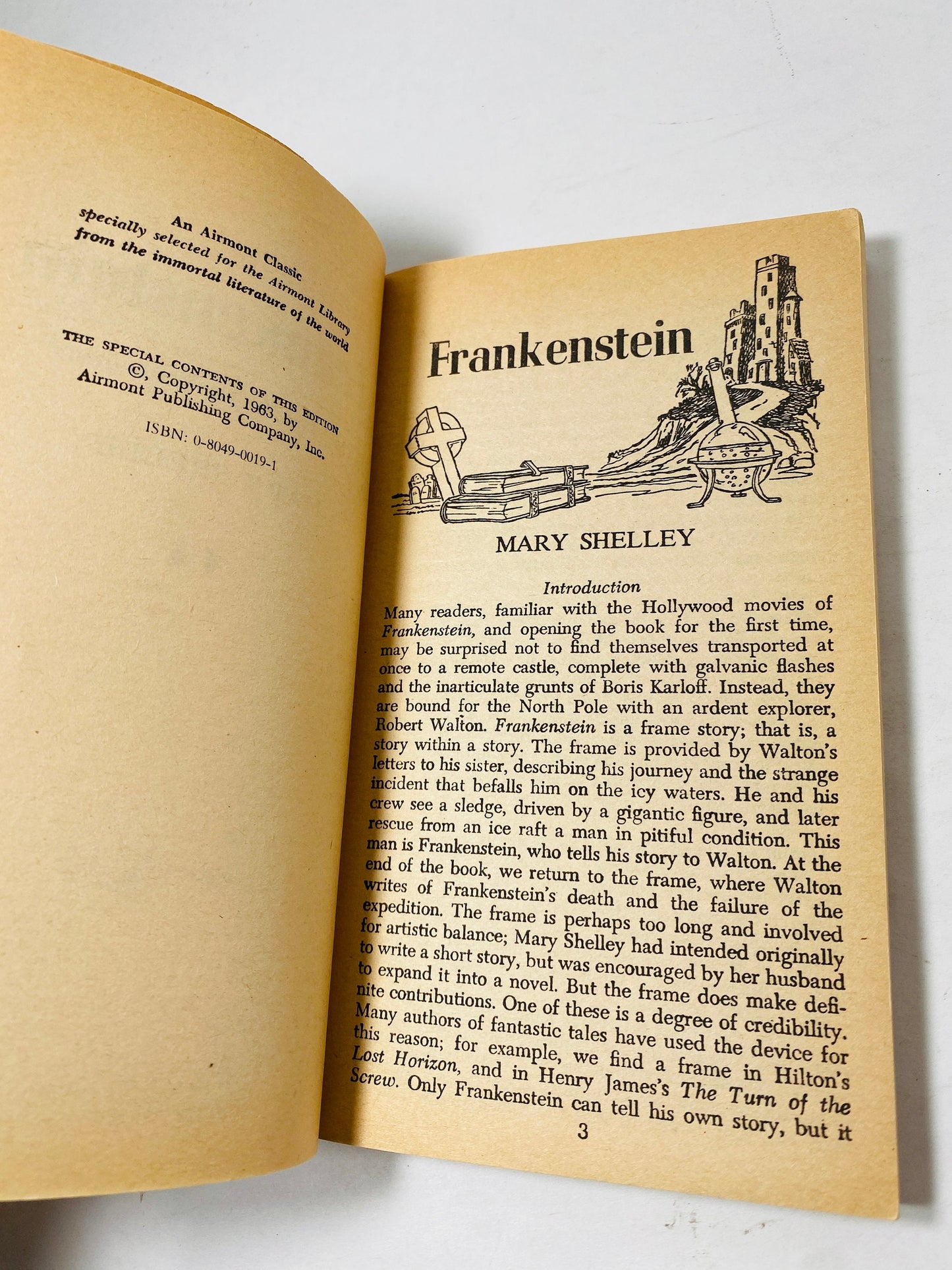 Mary Shelley Frankenstein Vintage Airmont paperback book circa 1963 collector gift Gothic gift emo goth. Black blue home decor