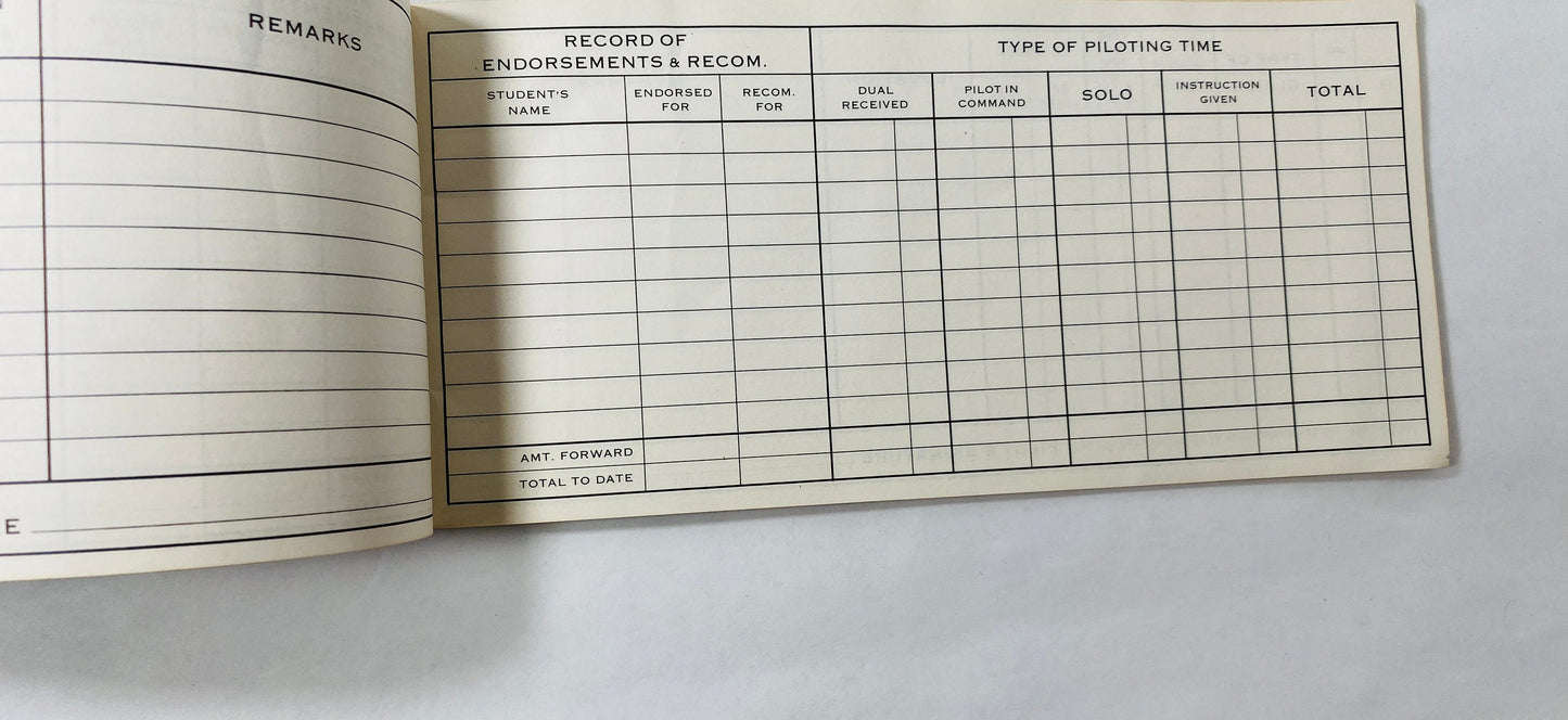 Glider Pilot Flight Record and Log Book vintage record book circa 1969 blue airplane aviation collectible