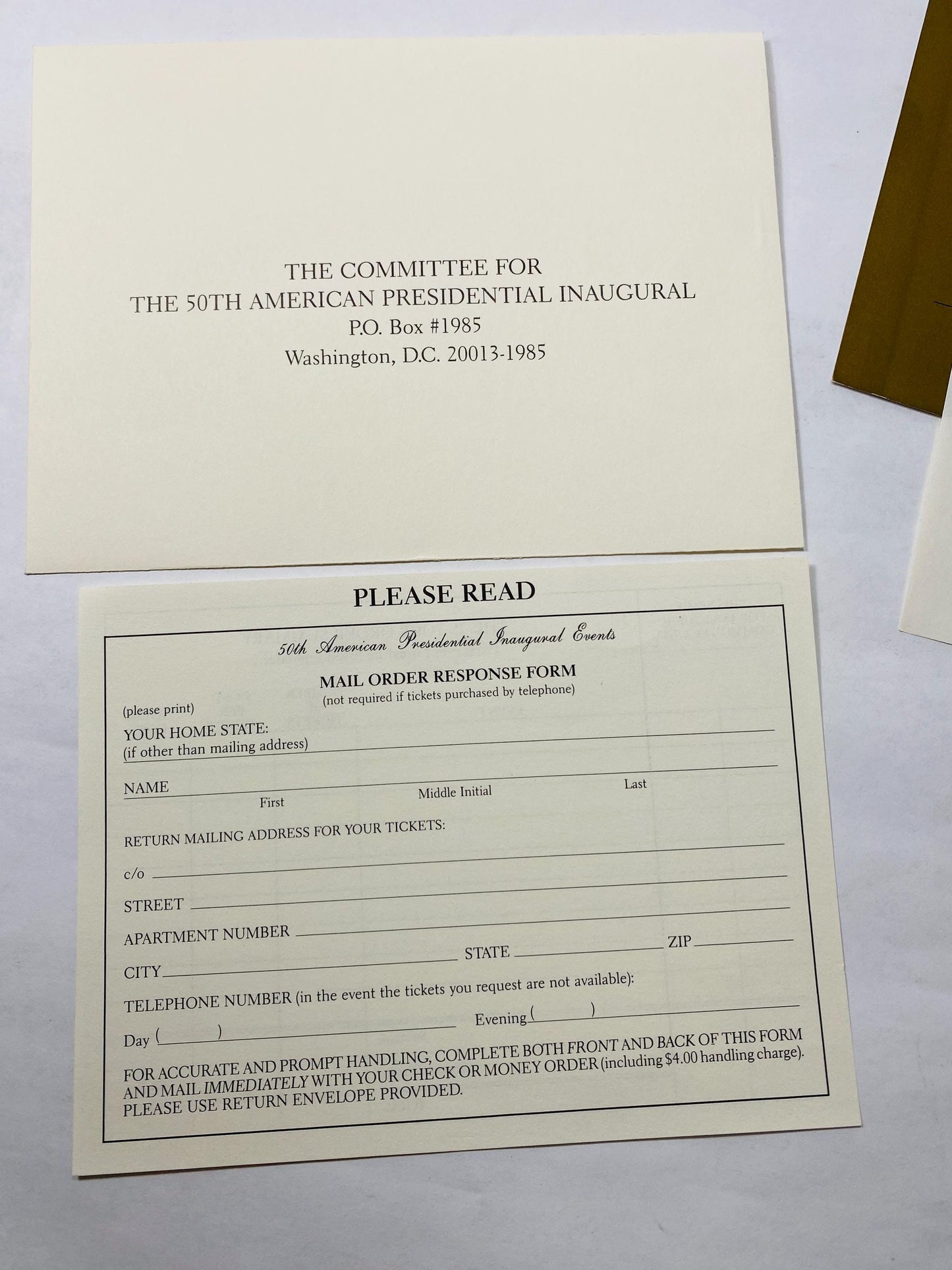Ronald Reagan 1985 ORIGINAL Inauguration Events Form signed Ethnic Voters certificate letters Authentic vintage President Bush Republican