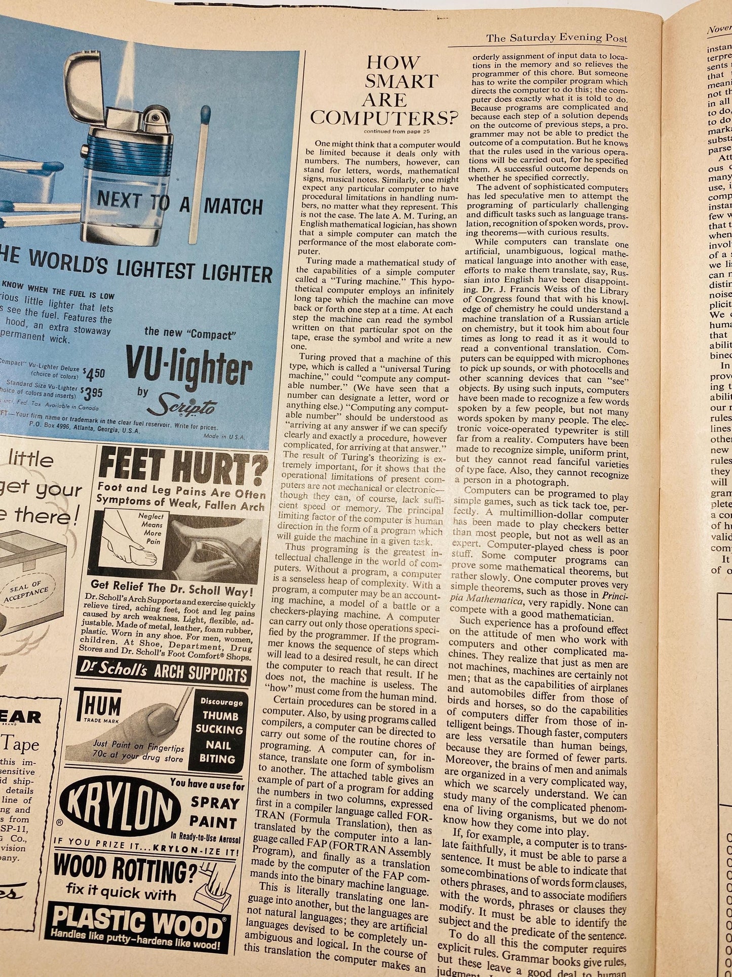 Norman Rockwell Saturday Evening Post November 4 1961 vintage magazine featuring pink General Telephone advertisement Living Doll Television