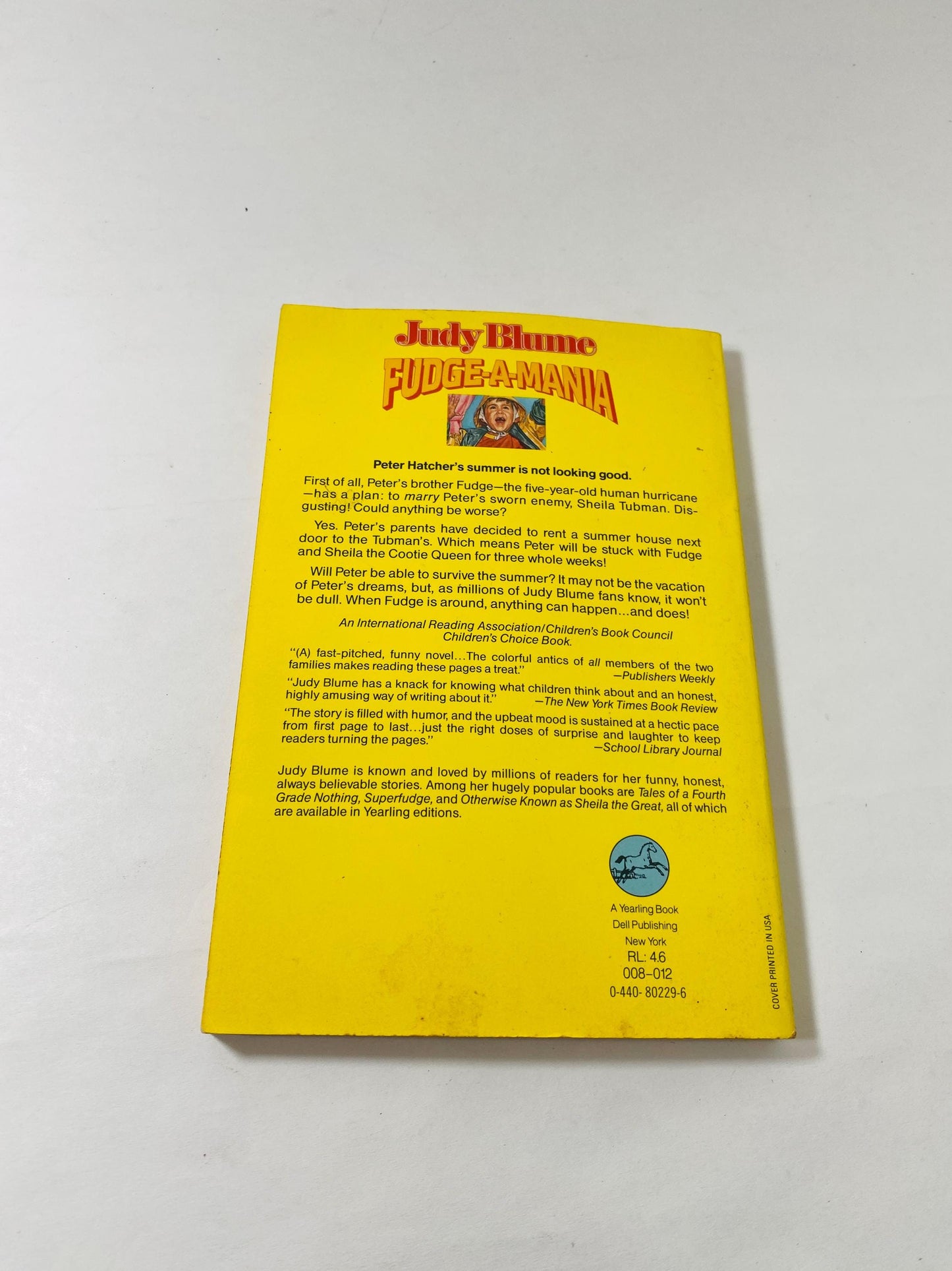 Judy Blume Fudge a Mania vintage paperback Dell book circa 1991 Young adult, tween book about bullying.