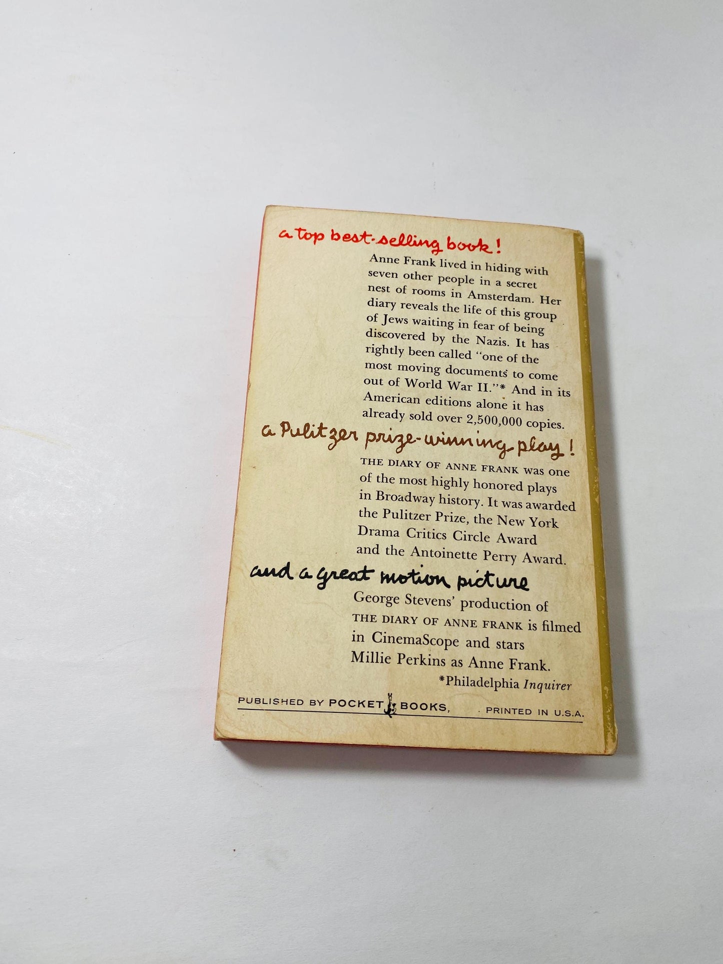 1967 Diary of Anne Frank Vintage paperback book Pocket Books Diary of a Young Girl