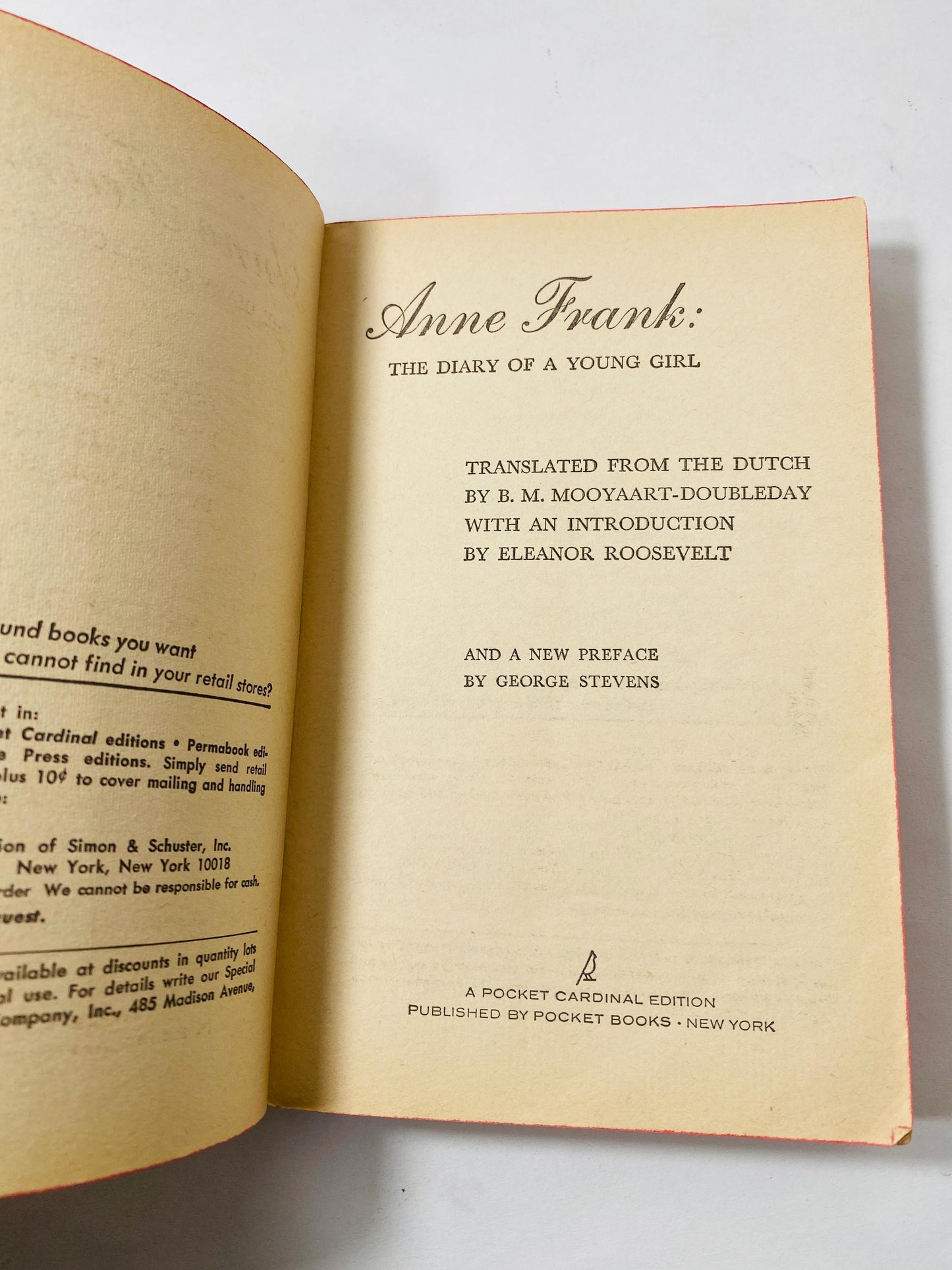 1967 Diary of Anne Frank Vintage paperback book Pocket Books Diary of a Young Girl