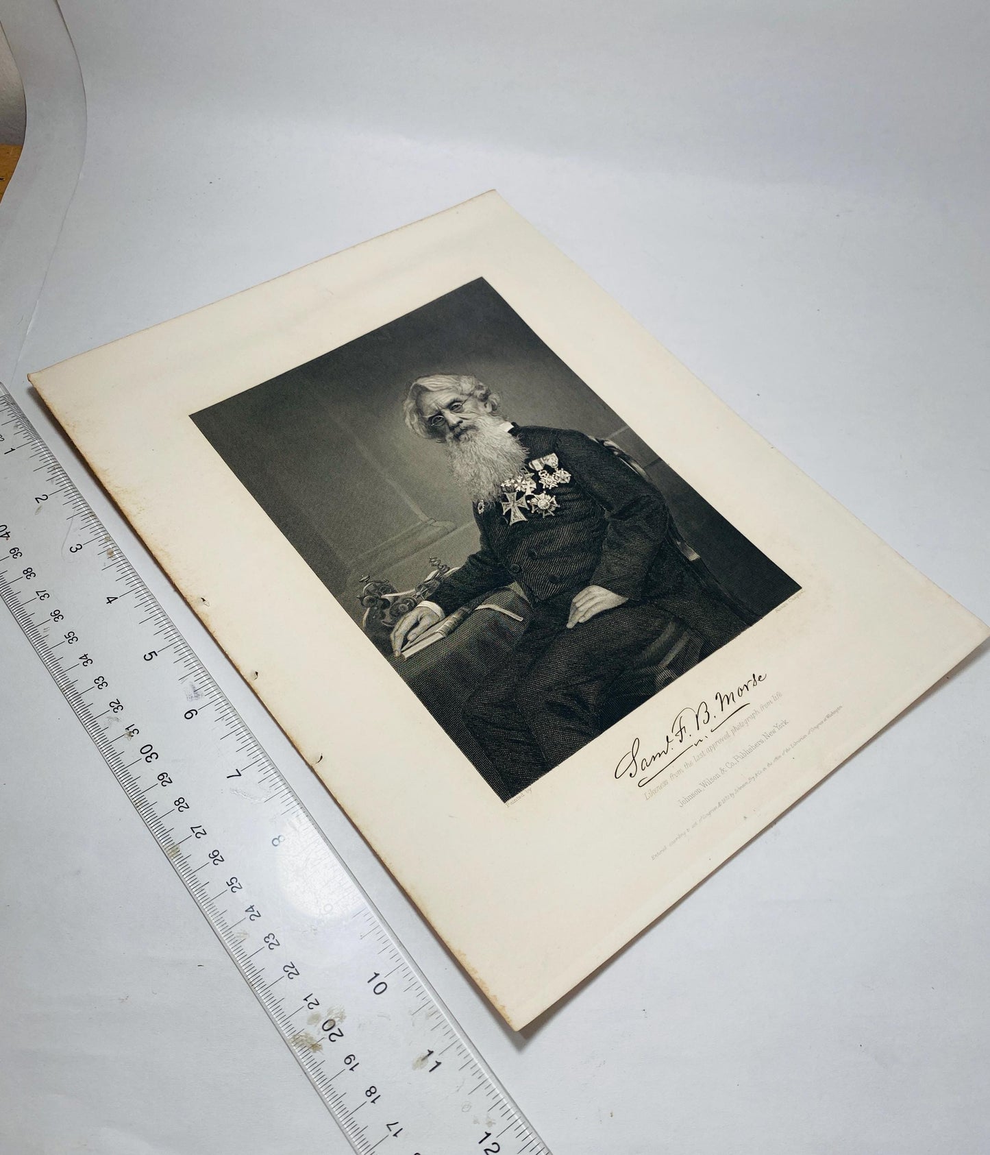 1899 Samuel Finley Breese Morse portrait American inventor of a single-wire telegraph system based on European telegraphs gift tech