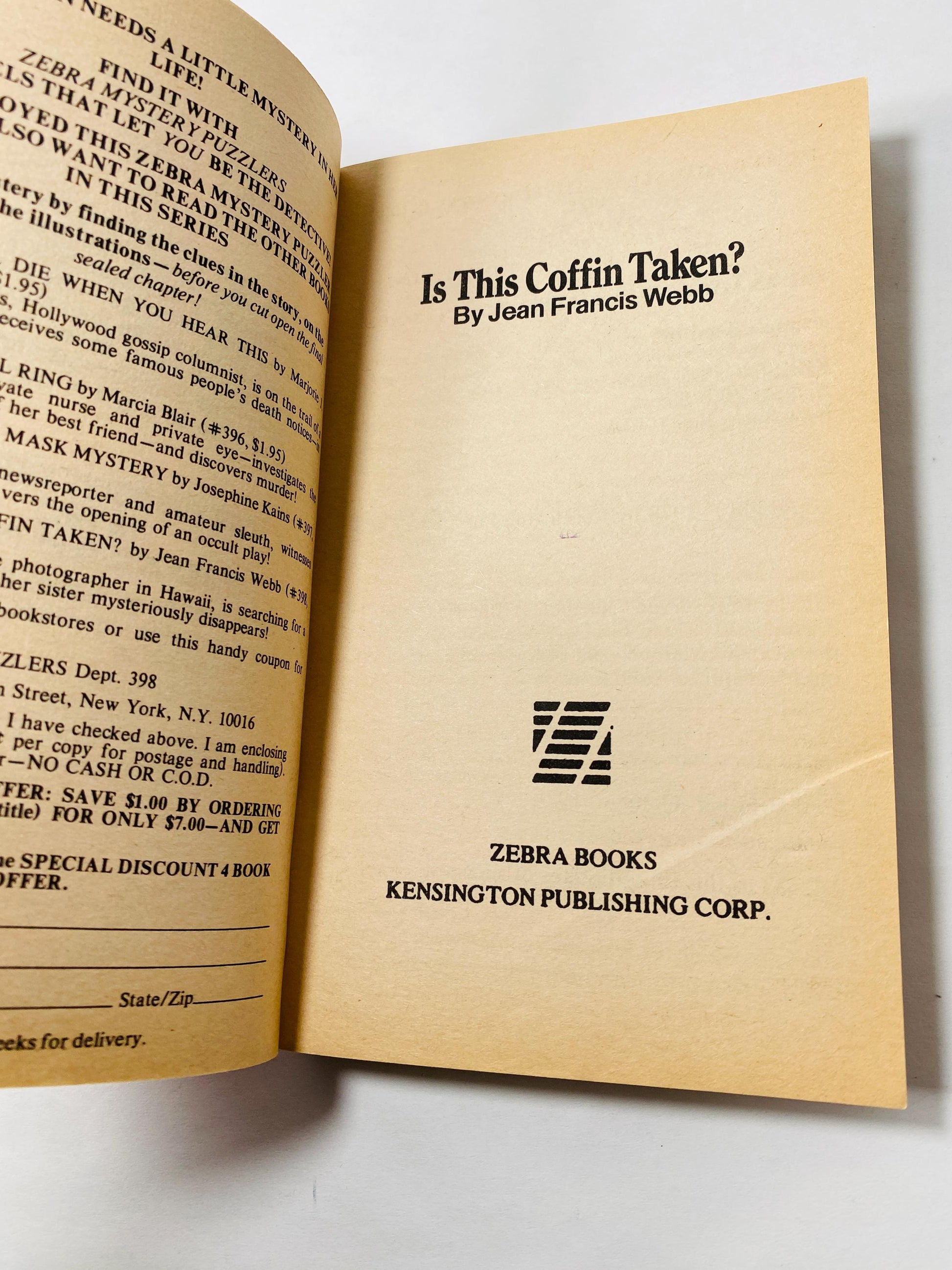Is this coffin taken? FIRST PRINTING Vintage paperback book by Jean Francis Webb circa 1978. Choose your own adventure mystery