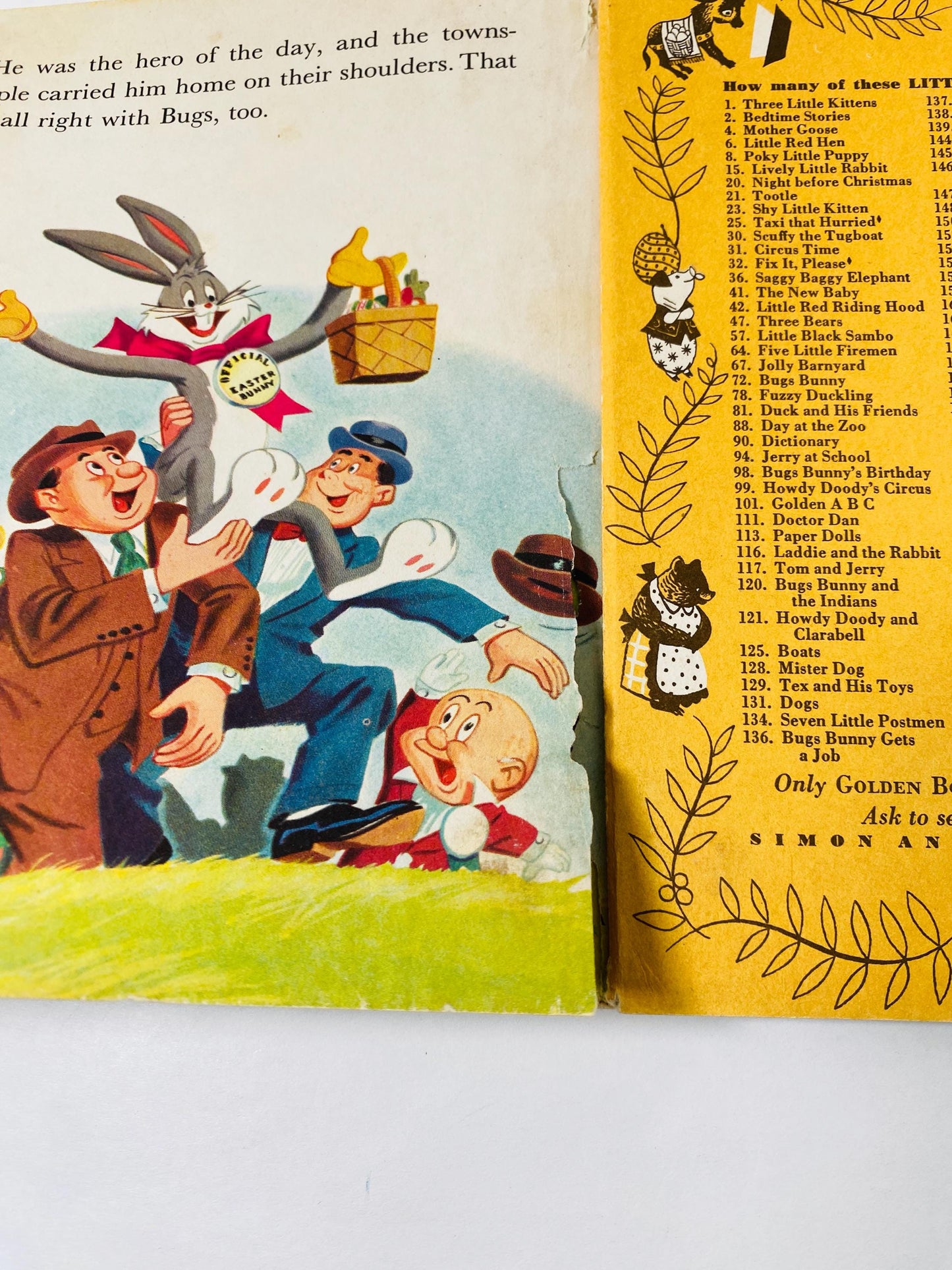 1953 Bugs Bunny Easter Party Vintage Little Golden Book with Elmer Fudd, Porky Pig, Daffy Duck, Petunia Pig Looney Tunes POOR Condition