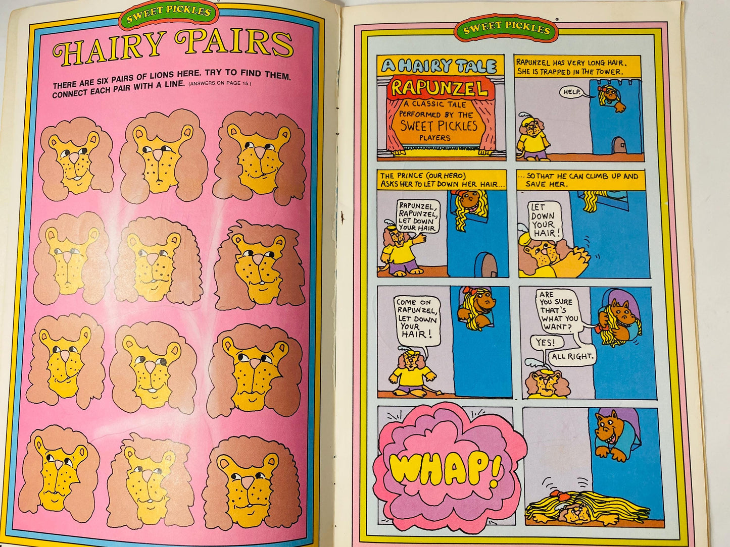 Sweet Pickles Curls Bangs and Tangles and other Hairy Things vintage children's activity book circa 1978 collectible retro Gen X decor