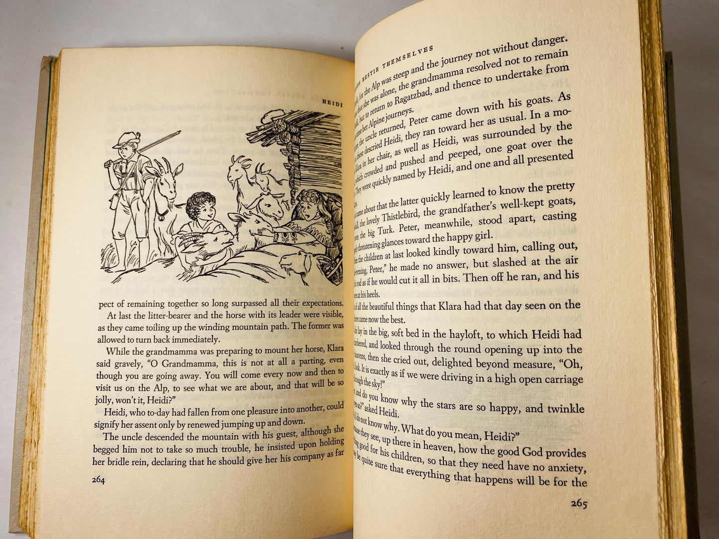 1954 Heidi vintage Junior Deluxe Edition Illustrated book by Johanna Spyri Children's nursery decor prop set