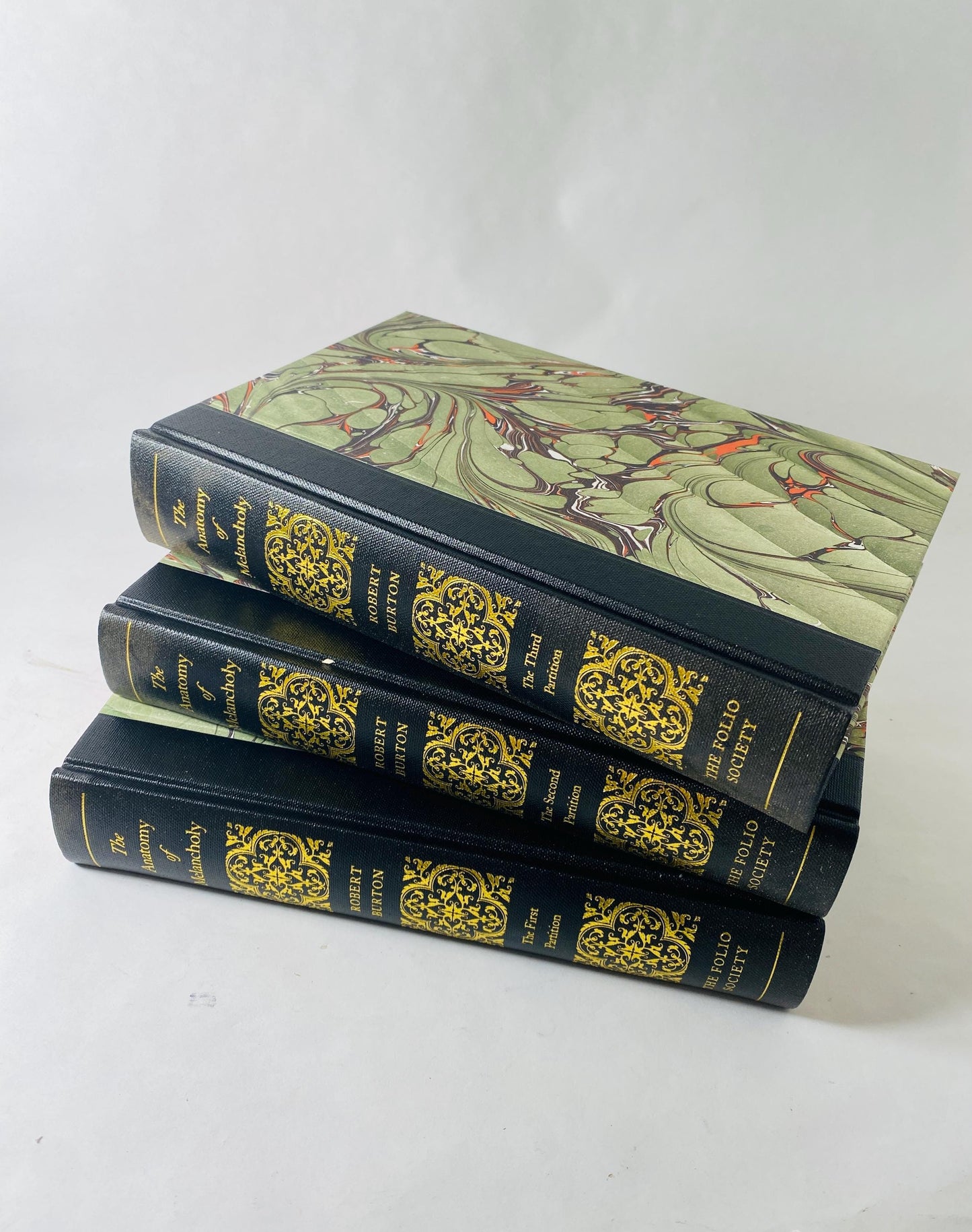 Anatomy of Melancholy Robert Burton Folio Society 3 Volume Set vintage books Marbled Boards Philip Pullman Medicine Physician. Doctor gift