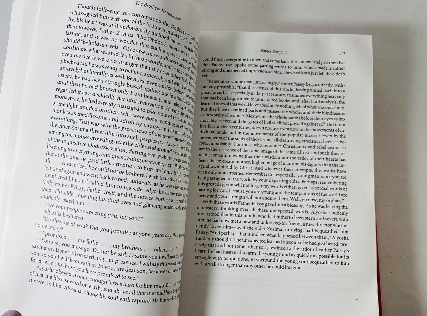 Brothers Karamazov by Fyodor Dostoevsky Vintage red leatherette book circa 1989. Examines ethics of God and free will. Rafael Palacios