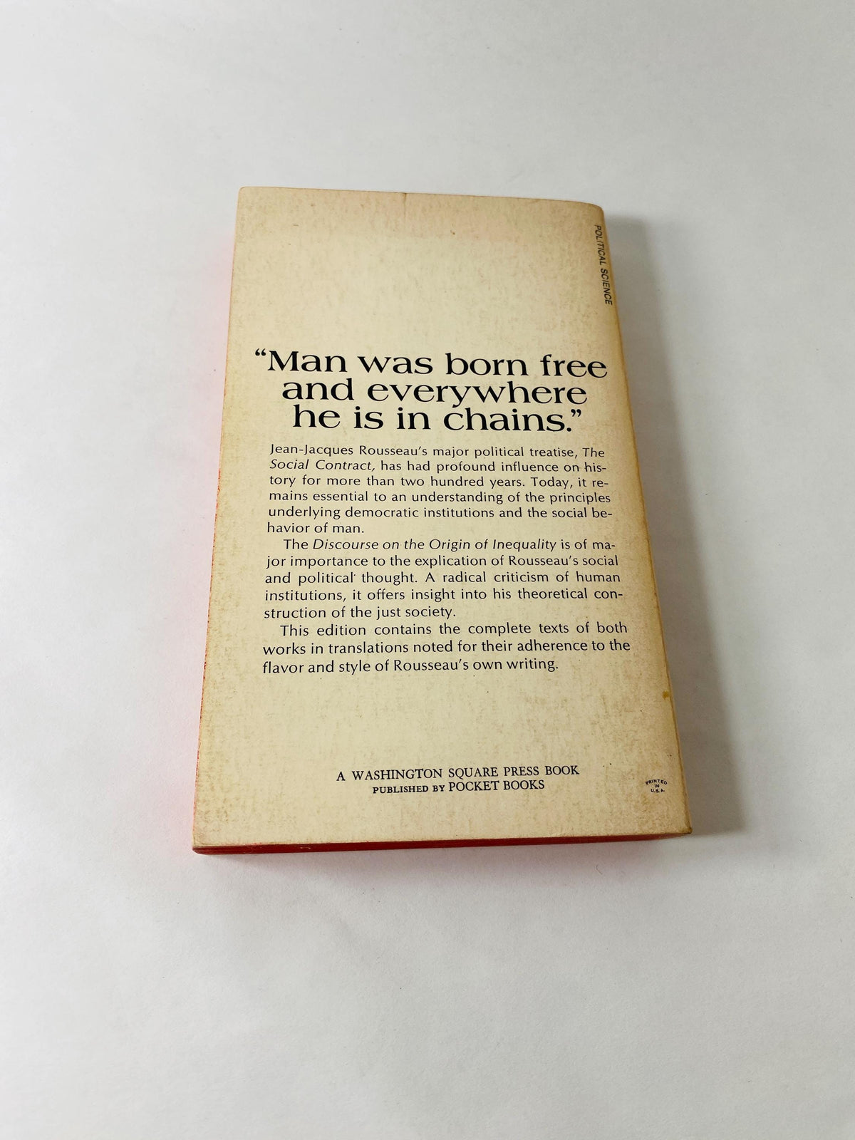 Jean Jacques Rousseau vintage paperback book political philosophy circa 1964 Social Contract and Discourse Inequality Among Mankind