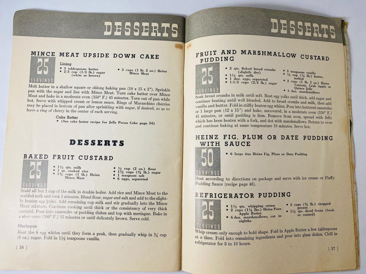 1937 Heinz Book of Quantity Recipes and Menus Vintage Advertising Cookbook Restaurant Recipes for 25–50