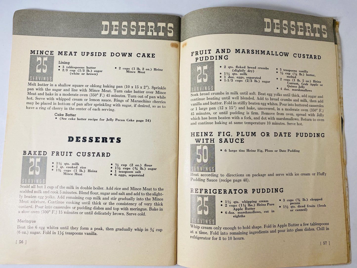 1937 Heinz Book of Quantity Recipes and Menus Vintage Advertising Cookbook Restaurant Recipes for 25–50