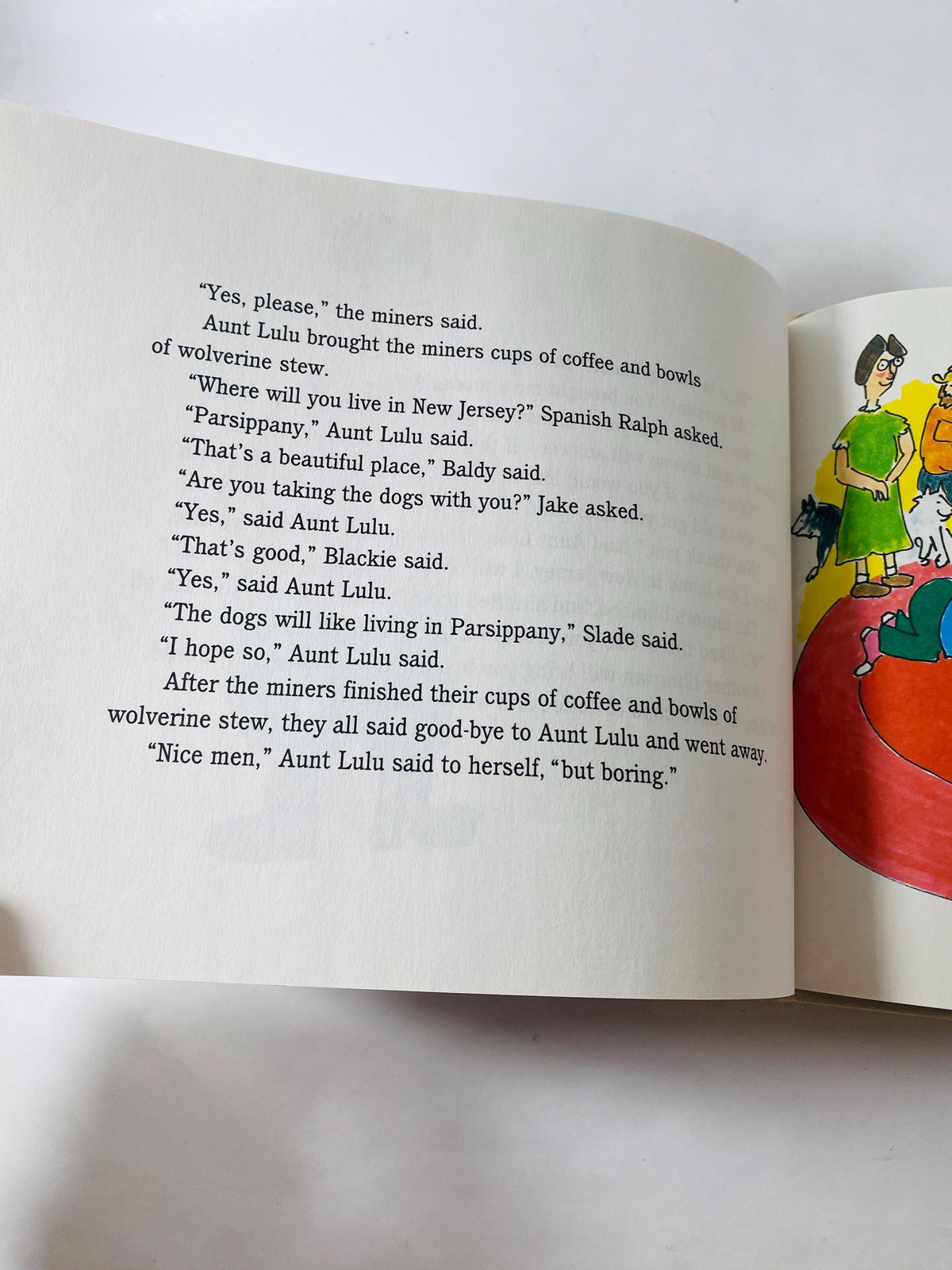 Aunt Lulu vintage book by Daniel P inkwater children's illustrated picture book about a librarian in Alaska with 14 husky sled dogs