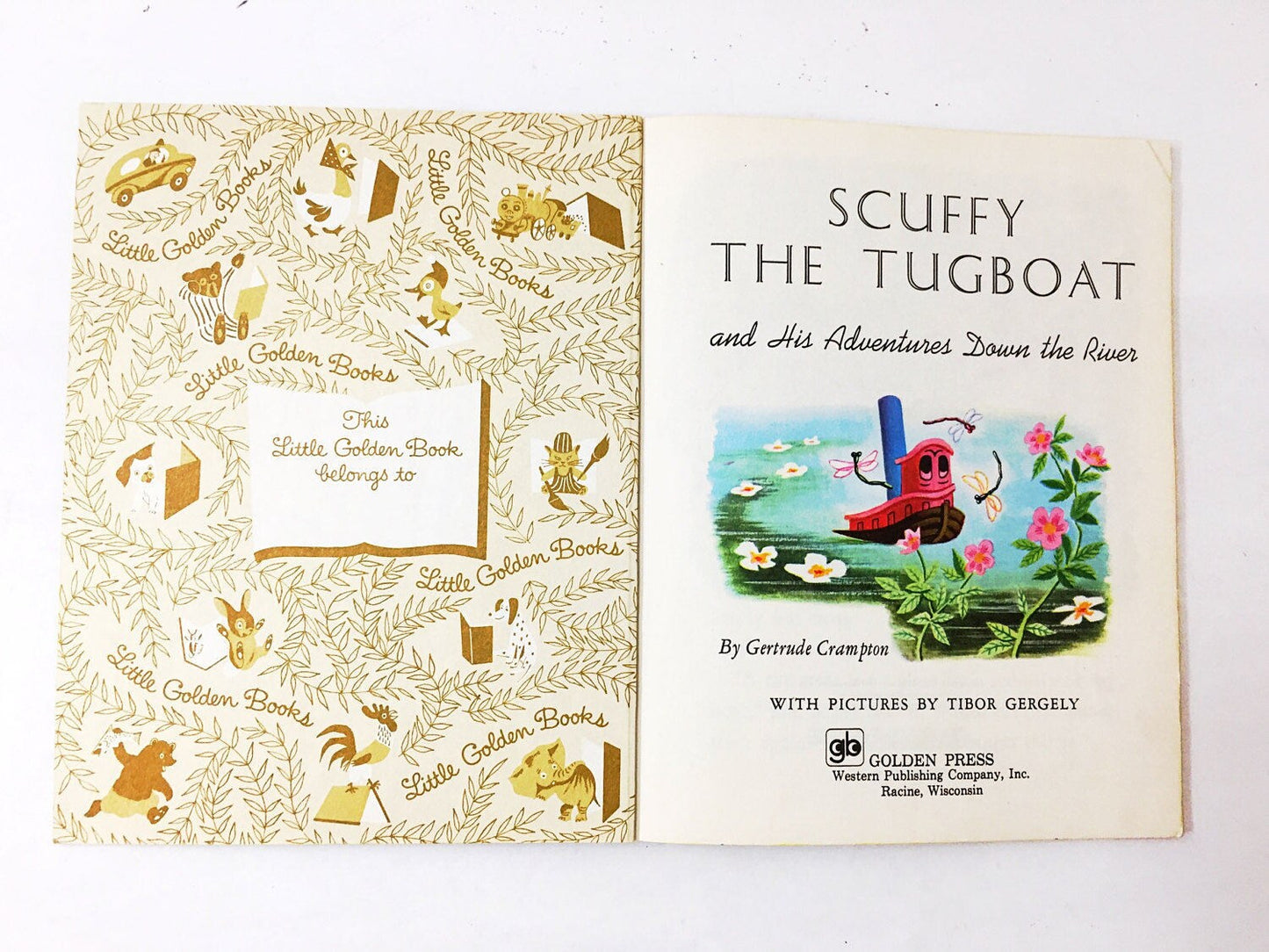 Scuffy the Tugboat vntage Little Golden Book circa 1977 Adventures down the River Children's stocking stuffer elementary reading.