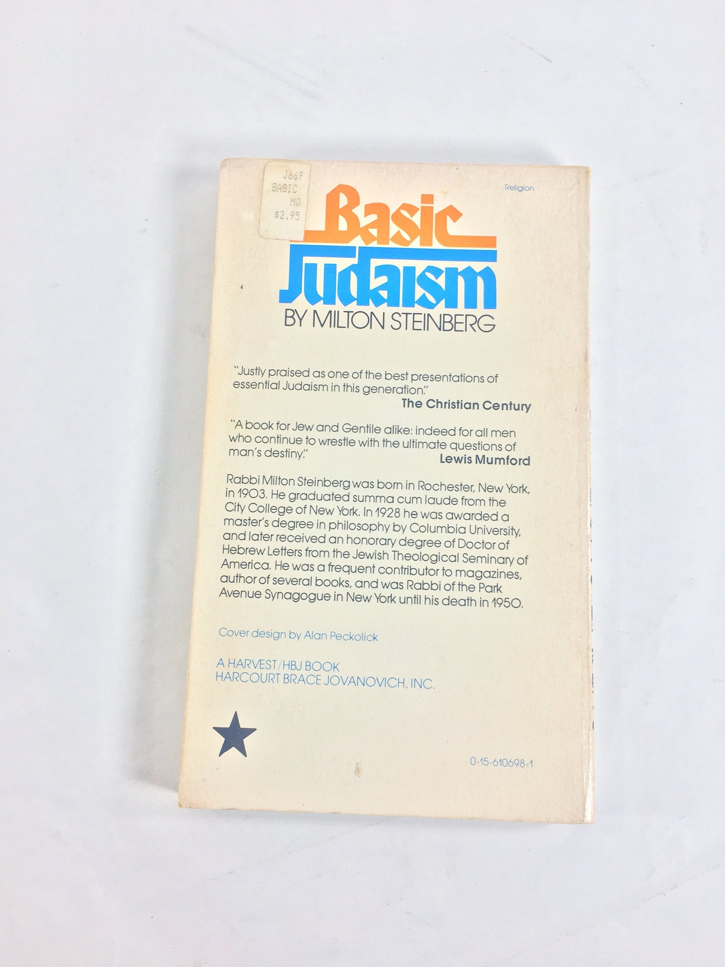 Milton Steinberg's Basic Judaism. Vintage paperback book circa 1975. Jewish gift. Conversion understanding anti-antisemitism