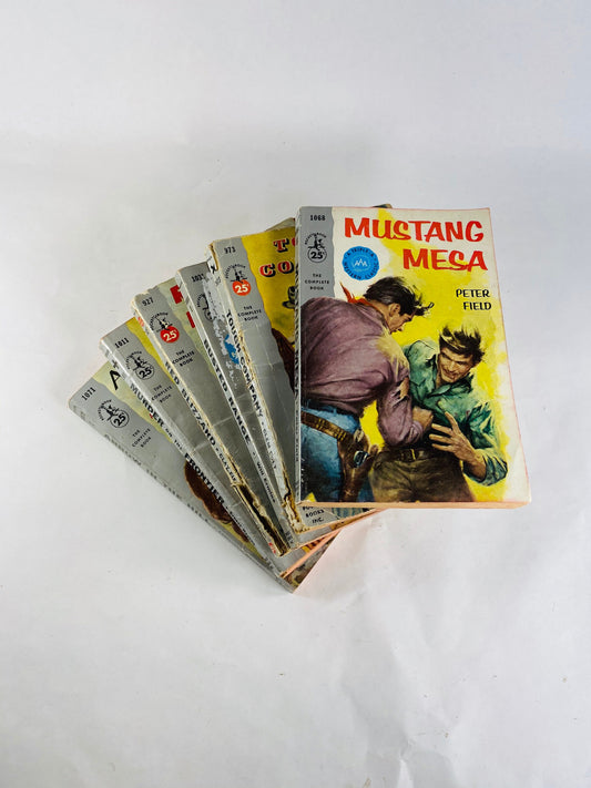 1950s Pocket Vintage Western paperback books cowboy stories of pistols and justice. Lust Adult Americana Texas pulp fiction. Mustang Mesa