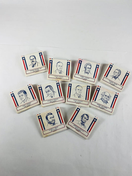 1960 Vintage United States Presidents Matchbox Matches made in the US Petite cardboard home office decor Lincoln Grant Coolidge LBJ Taft JFK