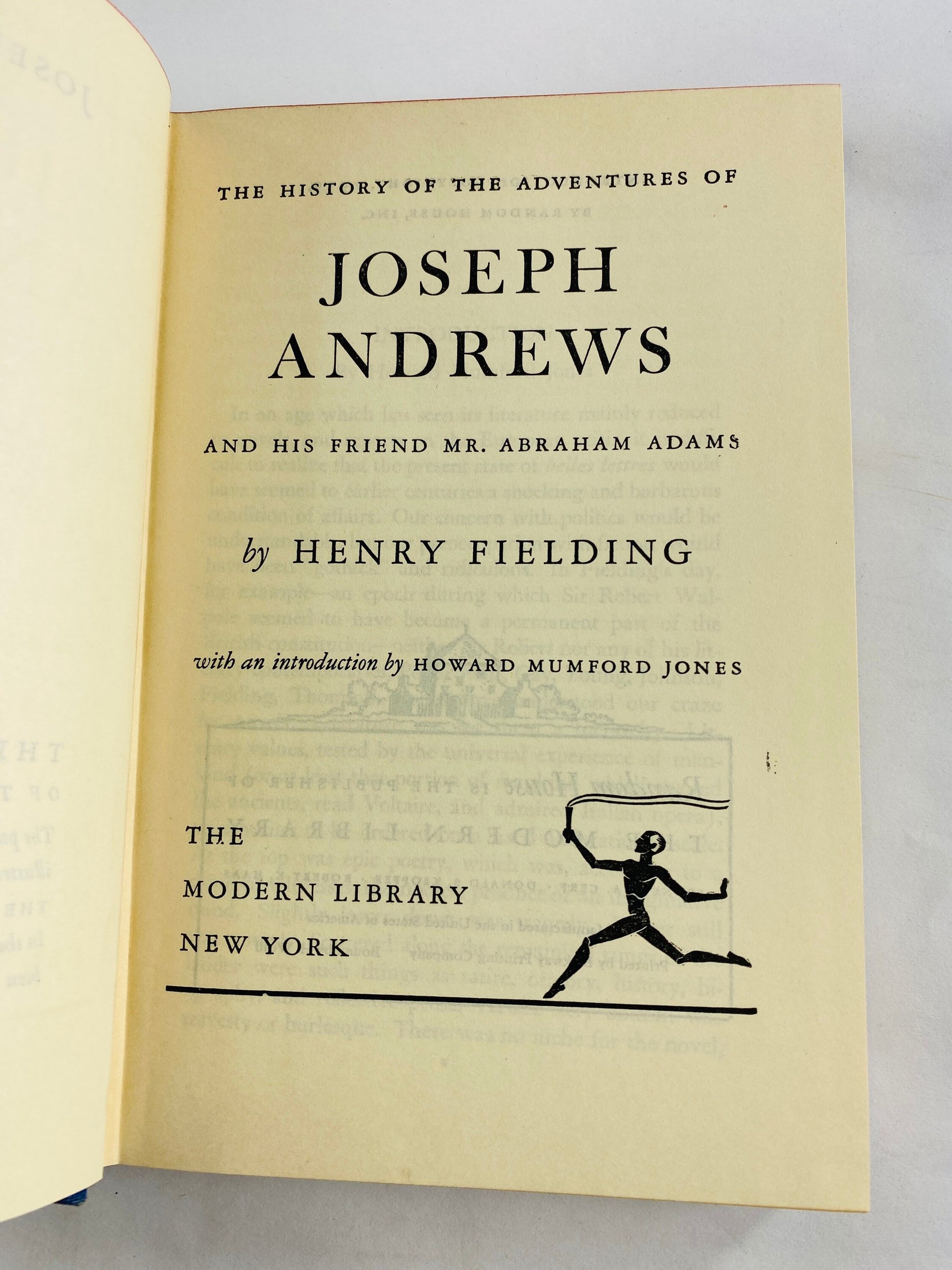 1939 History and Adventures of Joseph Andrews vintage book marks the beginning of Henry Fielding's career as a serious novelist Blue decor