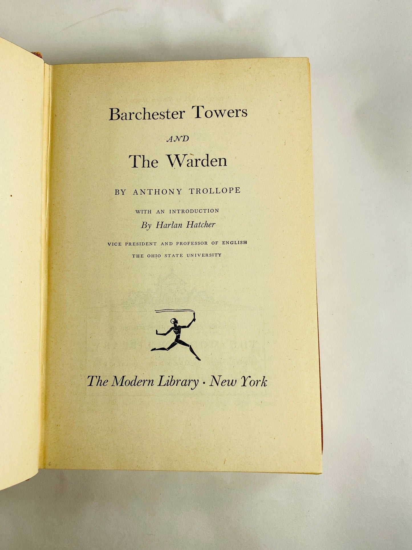 Barchester Towers and The Warden by Anthony Trollope. Vintage Modern Library book circa 1950. Red book decor. Chronicles of Barsetshire
